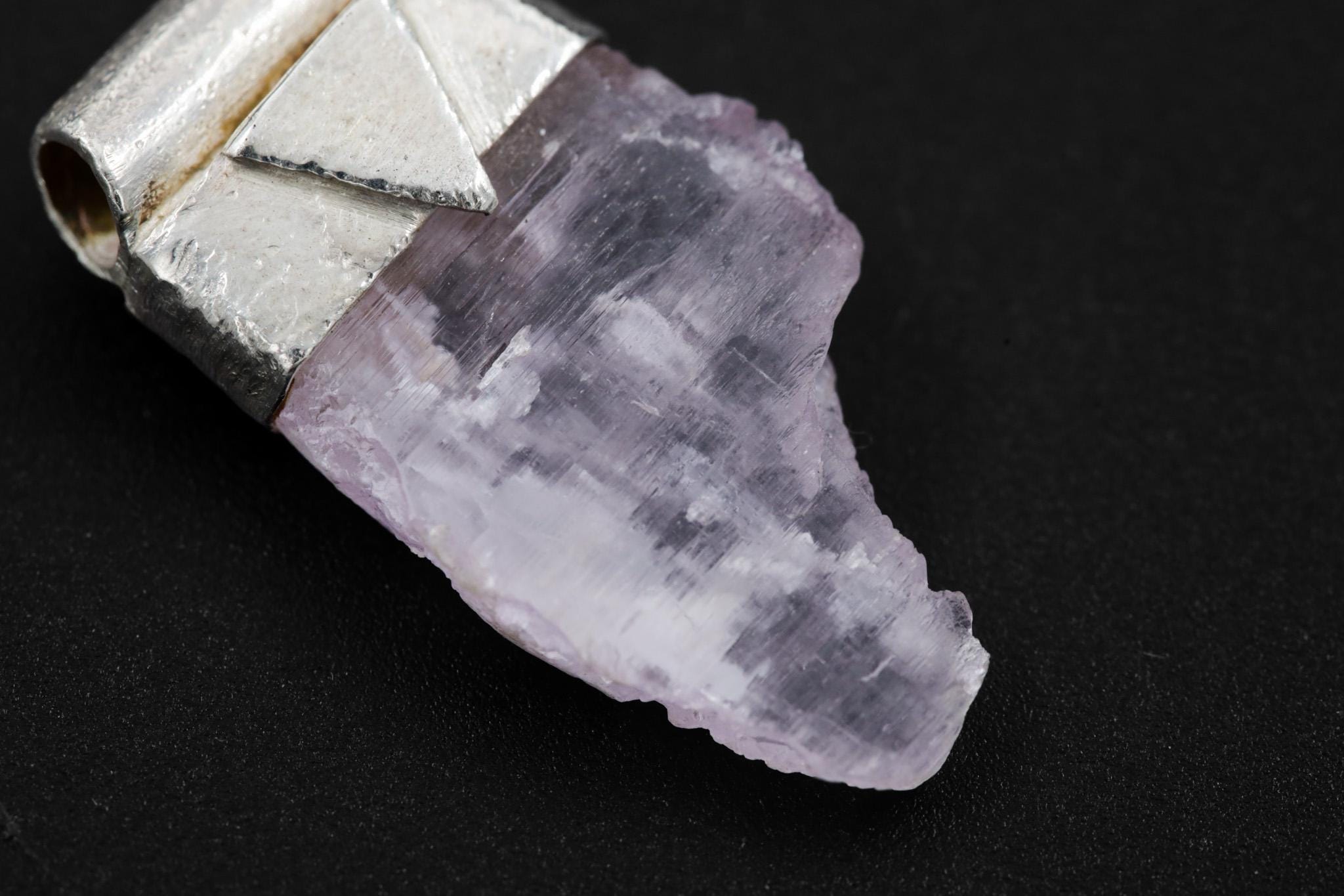 Light Pink Kunzite/Spodumene Specimen Stack Pendant, Organic Textured Sterling Silver, Heart Chakra, Taurus Zodiac, Emotional Healing -NO/03