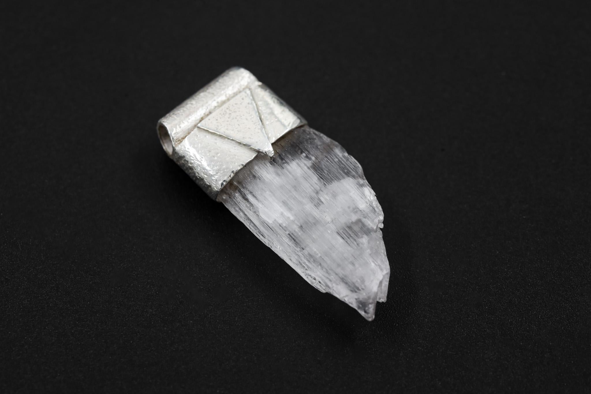 Clear Light Pink Kunzite/Spodumene Specimen Stack Pendant, Organic Textured Sterling Silver, Heart Chakra, Taurus Zodiac, Emotional Healing