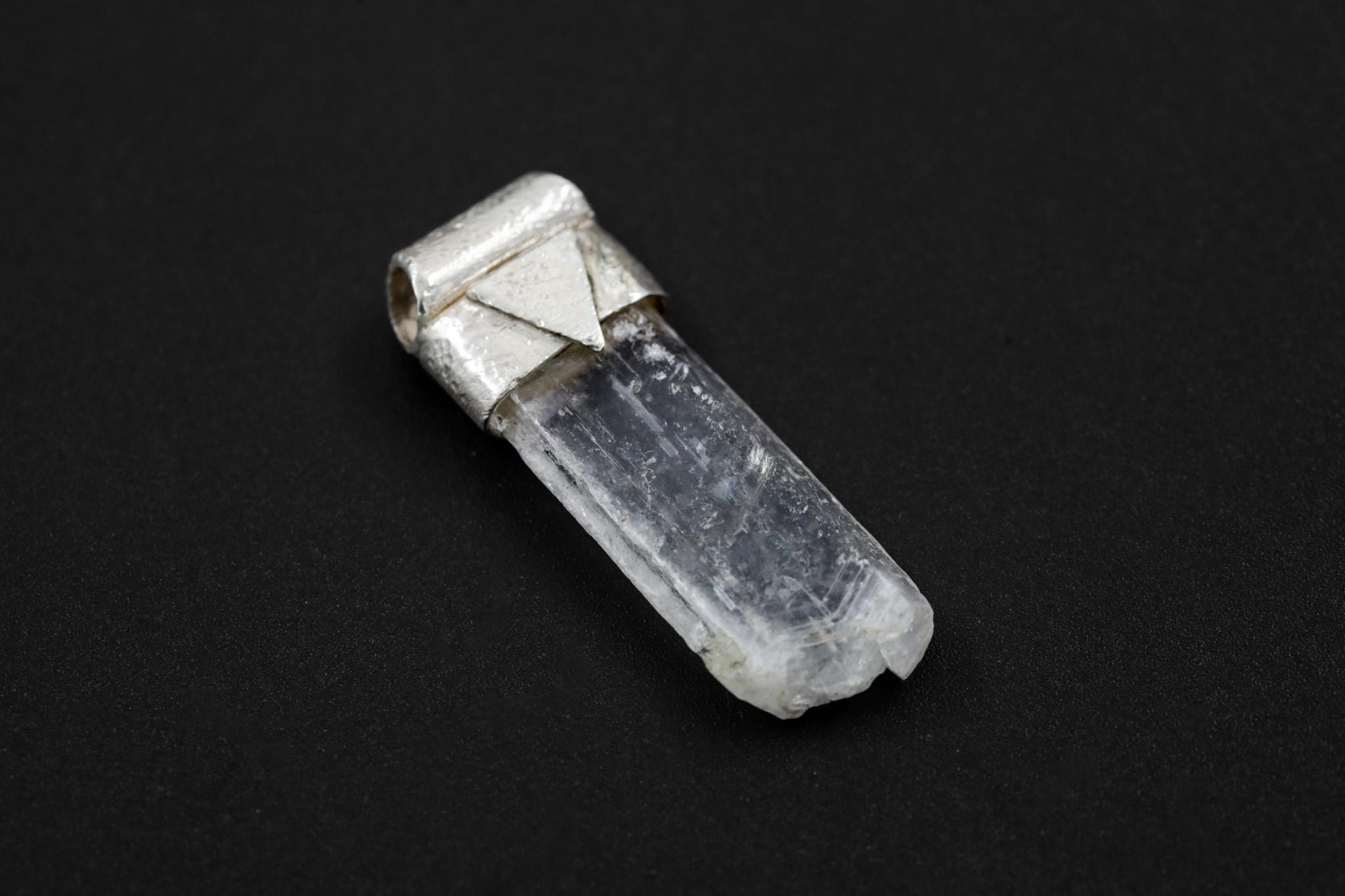Selenite Crystal Stack Pendant: Sterling Silver Textured Bezel