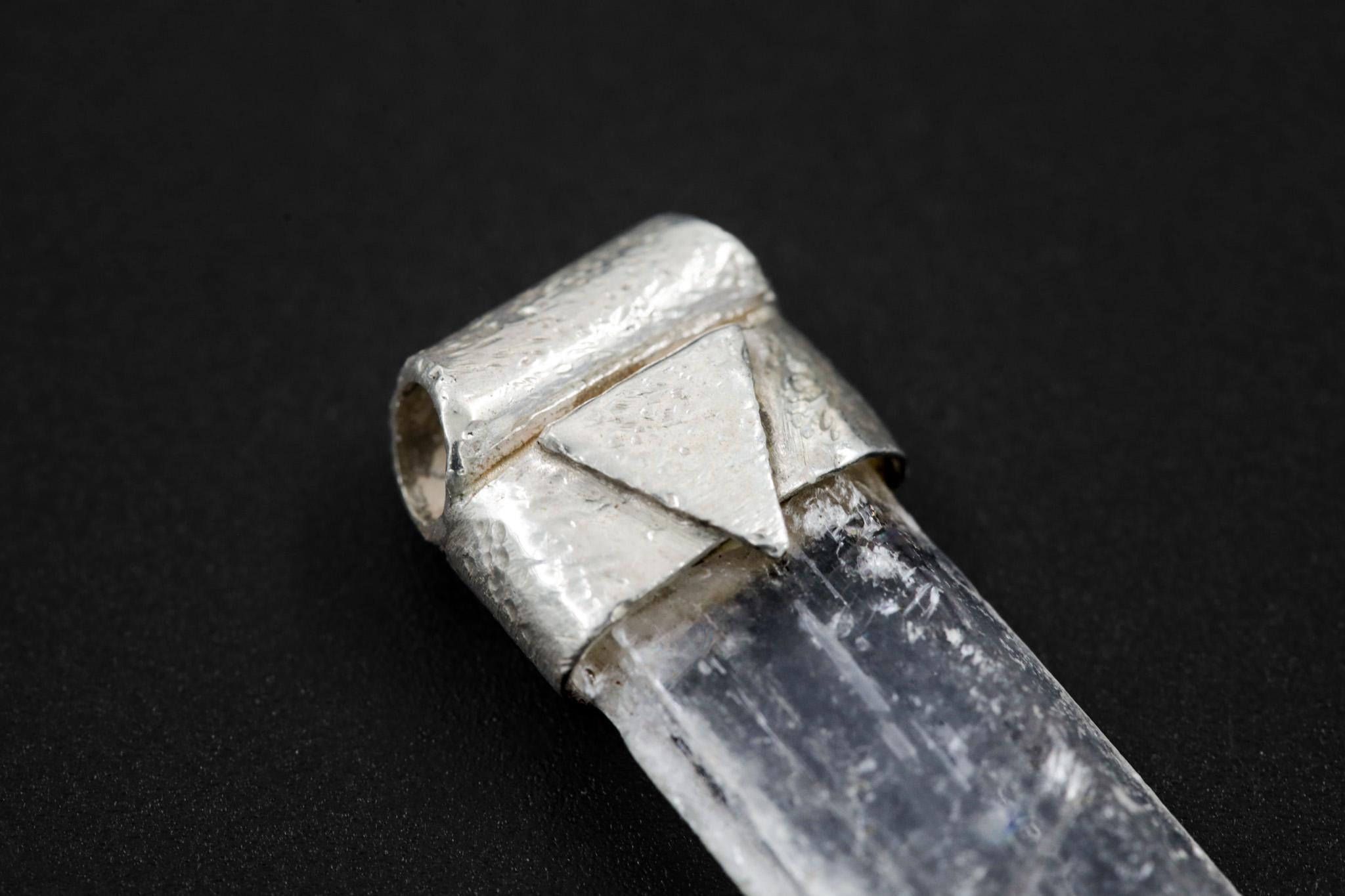 Selenite Crystal Stack Pendant: Sterling Silver Textured Bezel