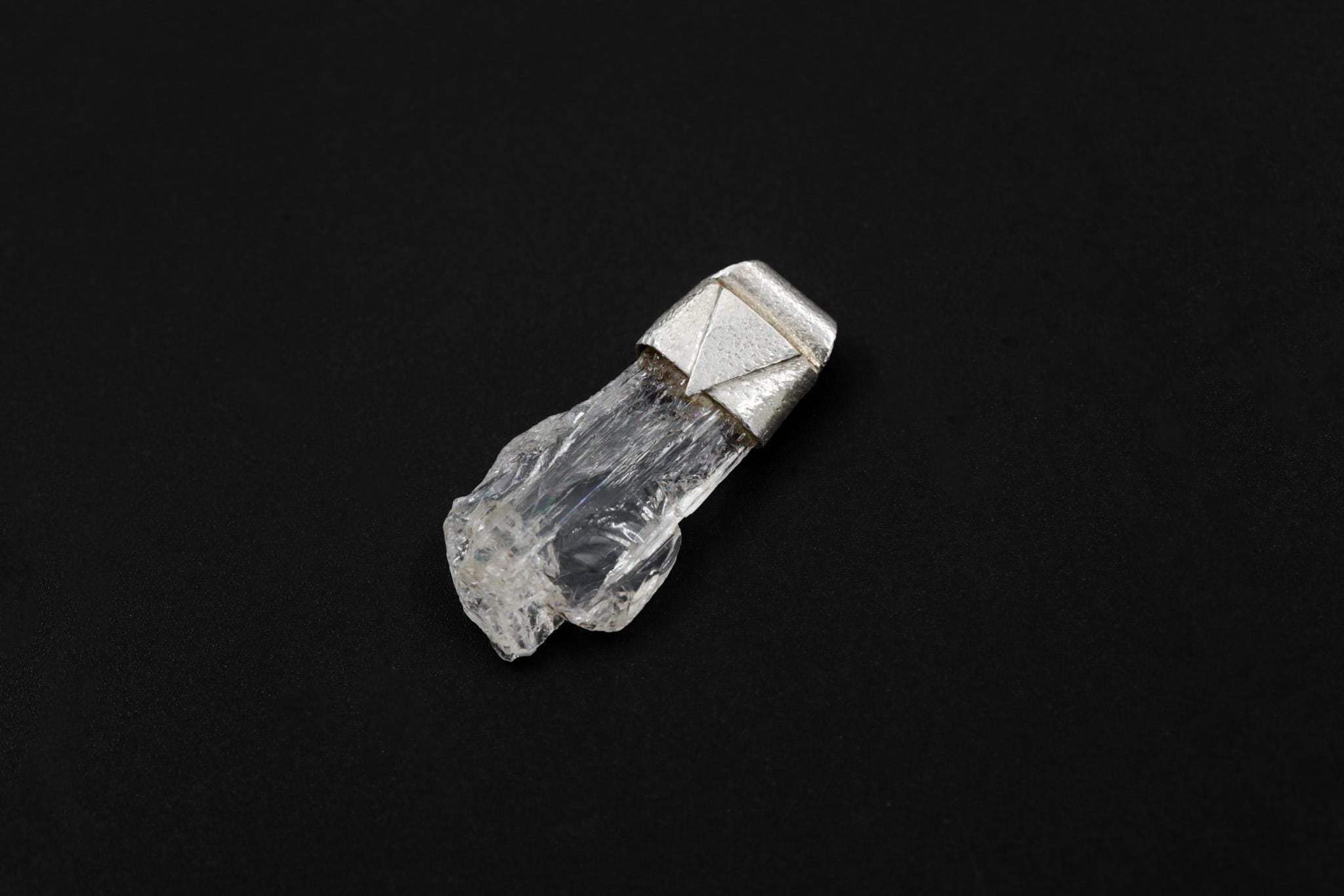Naturally Clear Spodumene Slice - Stack Pendant - Organic Textured 925 Sterling Silver - Crystal Necklace