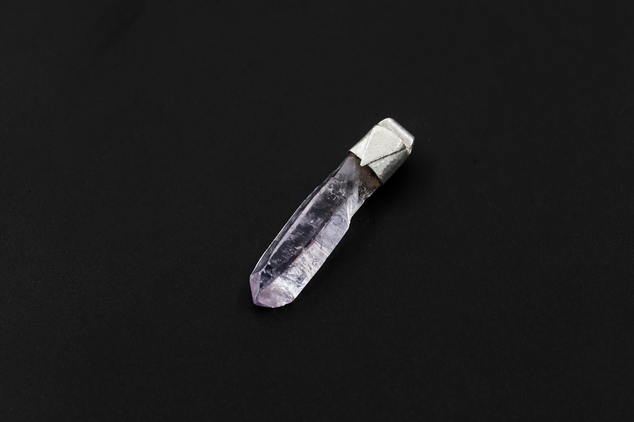Light Anhydro Lemurian Vera Cruz Amethyst Laser Point Stack Pendant, Organic Textured Sterling Silver, Crown Chakra, Aquarius, Unique Gift