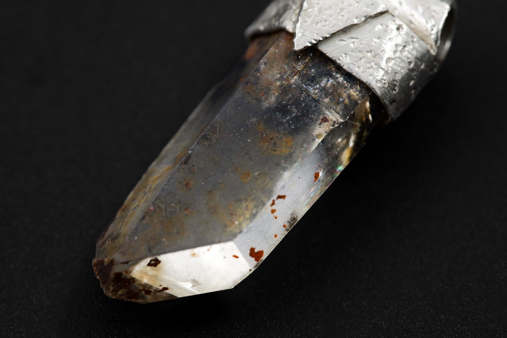Natural Pyrite Inclusion Quartz Point Stack Pendant, Organic Textured Sterling Silver, Solar Plexus Chakra, Leo ,Protection, Unique Gift