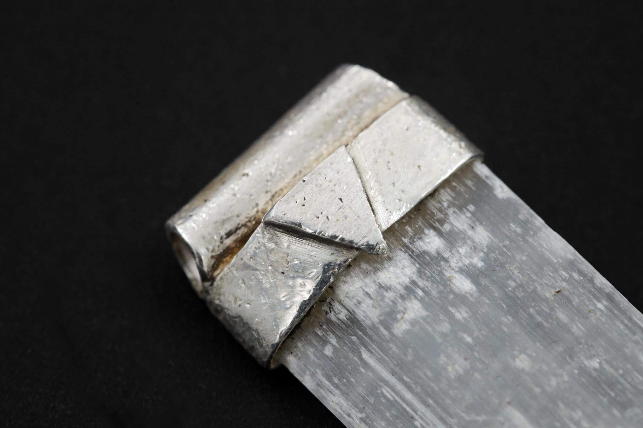 Selenite Slice Pendant: Textured Sterling Silver, Crown Chakra