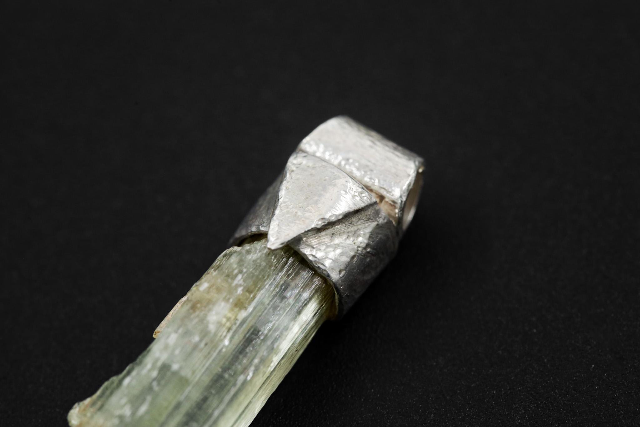 Skeletal Aquamarine Crystal Pendant: Organic Sterling Silver, Calming Energy