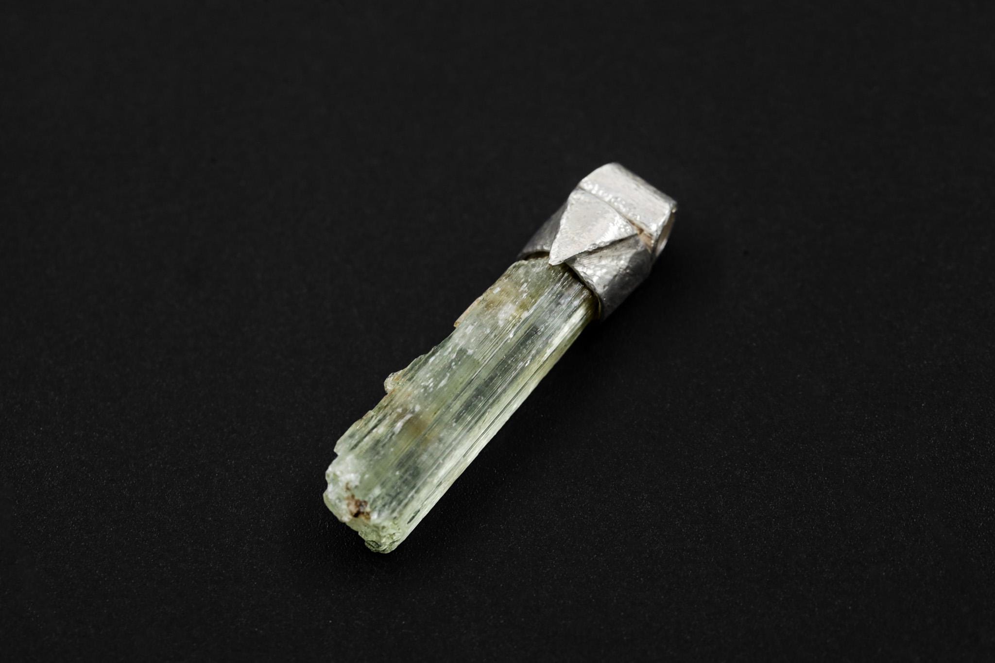 Skeletal Aquamarine Crystal Pendant: Organic Sterling Silver, Calming Energy