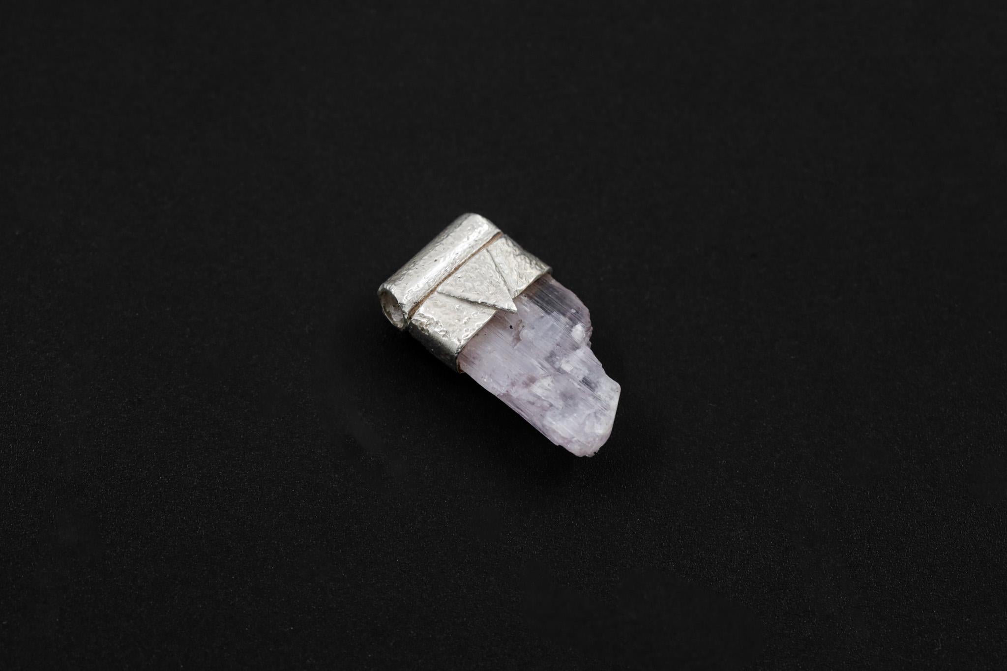 Light Pink Kunzite/Spodumene Specimen Stack Pendant, Organic Textured 925 Sterling Silver, Heart Chakra, Taurus Zodiac, Inner Peace - No/01