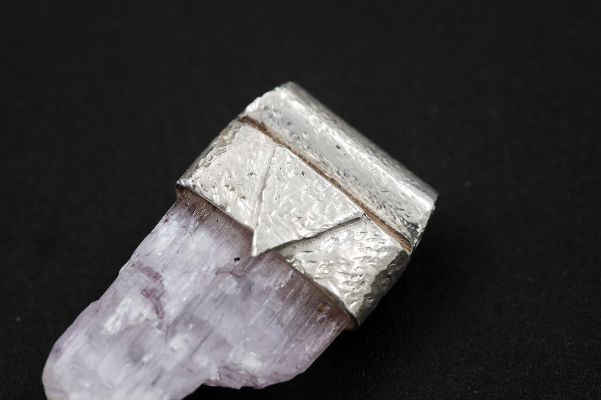 Light Pink Kunzite/Spodumene Specimen Stack Pendant, Organic Textured 925 Sterling Silver, Heart Chakra, Taurus Zodiac, Inner Peace - No/01