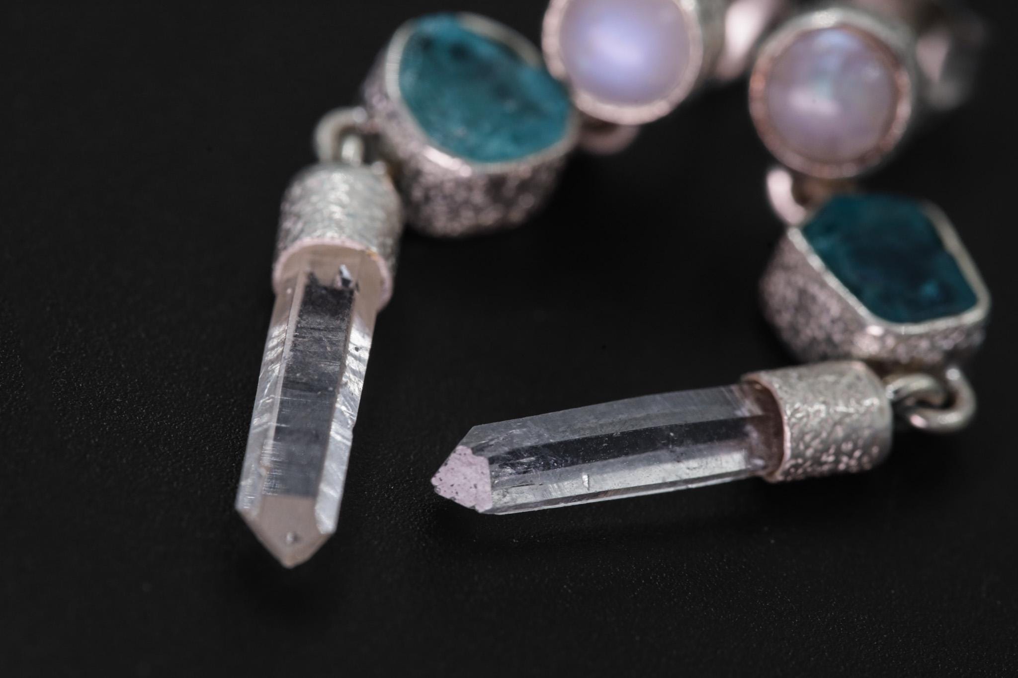 Moonstone, Blue Apatite & Clear Quartz Earrings – Sand Textured Sterling Silver Stud – Spiritual Jewelry for Chakra Healing and Unique Gift