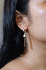 Single Australian Smoky Citrine Phantom Hoop Earring Sterling Silver Textured & Shiny Finish Root and Solar Plexus Chakra, Unique Gift NO/02
