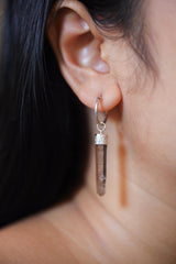 Single Australian Smoky Citrine Phantom Hoop Earring Sterling Silver Textured & Shiny Finish Root and Solar Plexus Chakra, Unique Gift NO/03