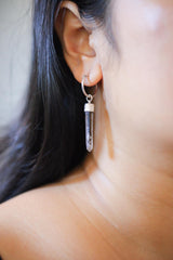 Single Australian Smoky Citrine Phantom Hoop Earring Sterling Silver Textured & Shiny Finish Root and Solar Plexus Chakra, Unique Gift NO/03