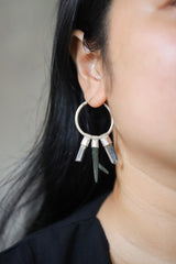Himalayan Chlorite Quartz, Green Tourmaline & Clear Quartz Stack Pendant Hoop Earring, Sterling Silver, Multifuctional Jewelry, Gift for Her
