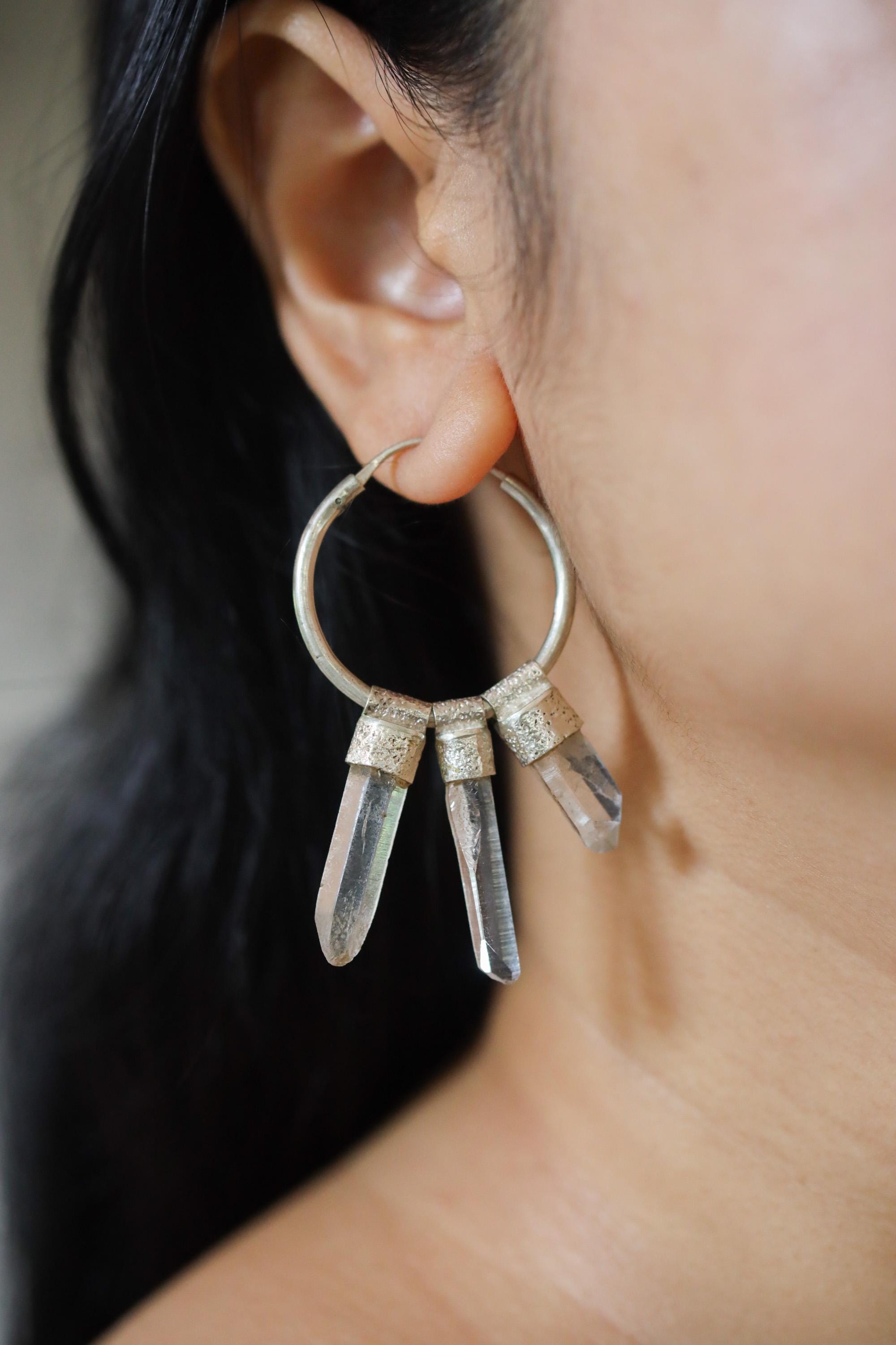 Australian Fossicked Quartz Stack Pendant Earrings, Sterling Silver, Root Chakra, Taurus Zodiac, Unique Gift, Multifunctional Jewelry