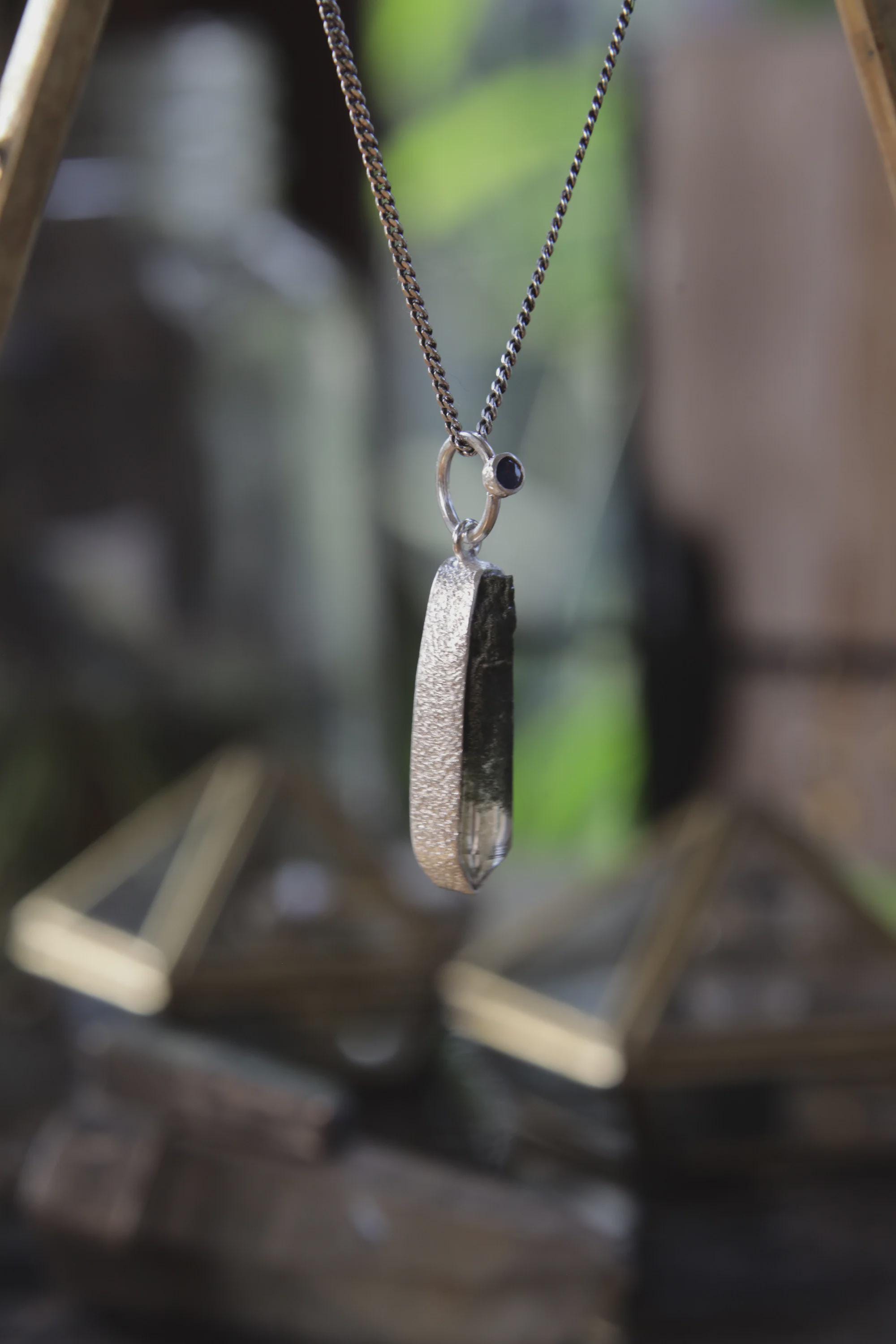 Sterling Silver Pendant with Himalayan Chlorite Quartz with White Rutile and Opal - High Shine & Sand Textured - NO/01