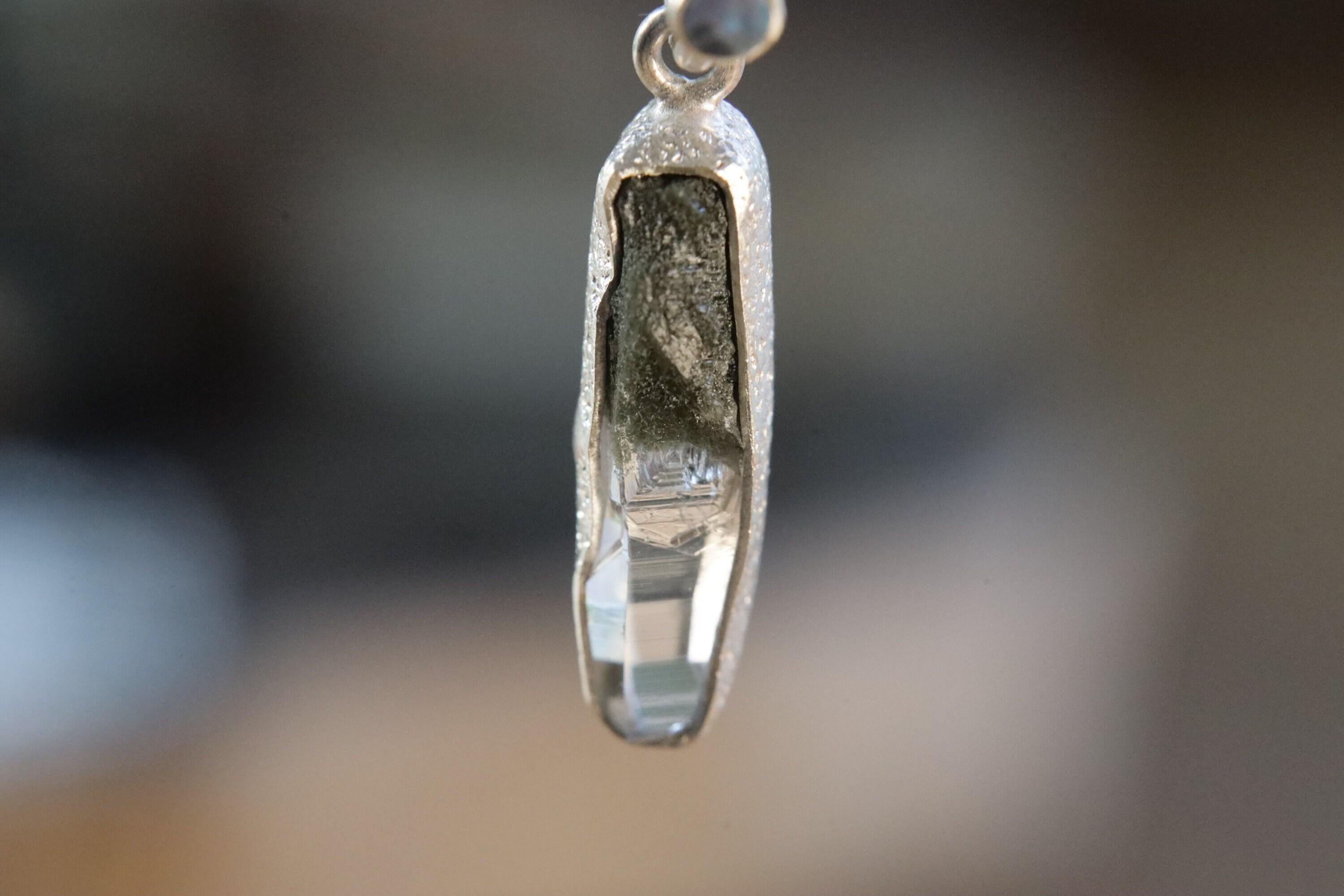 Sterling Silver Pendant with Himalayan Chlorite Quartz with White Rutile and Opal - High Shine & Sand Textured - NO/01