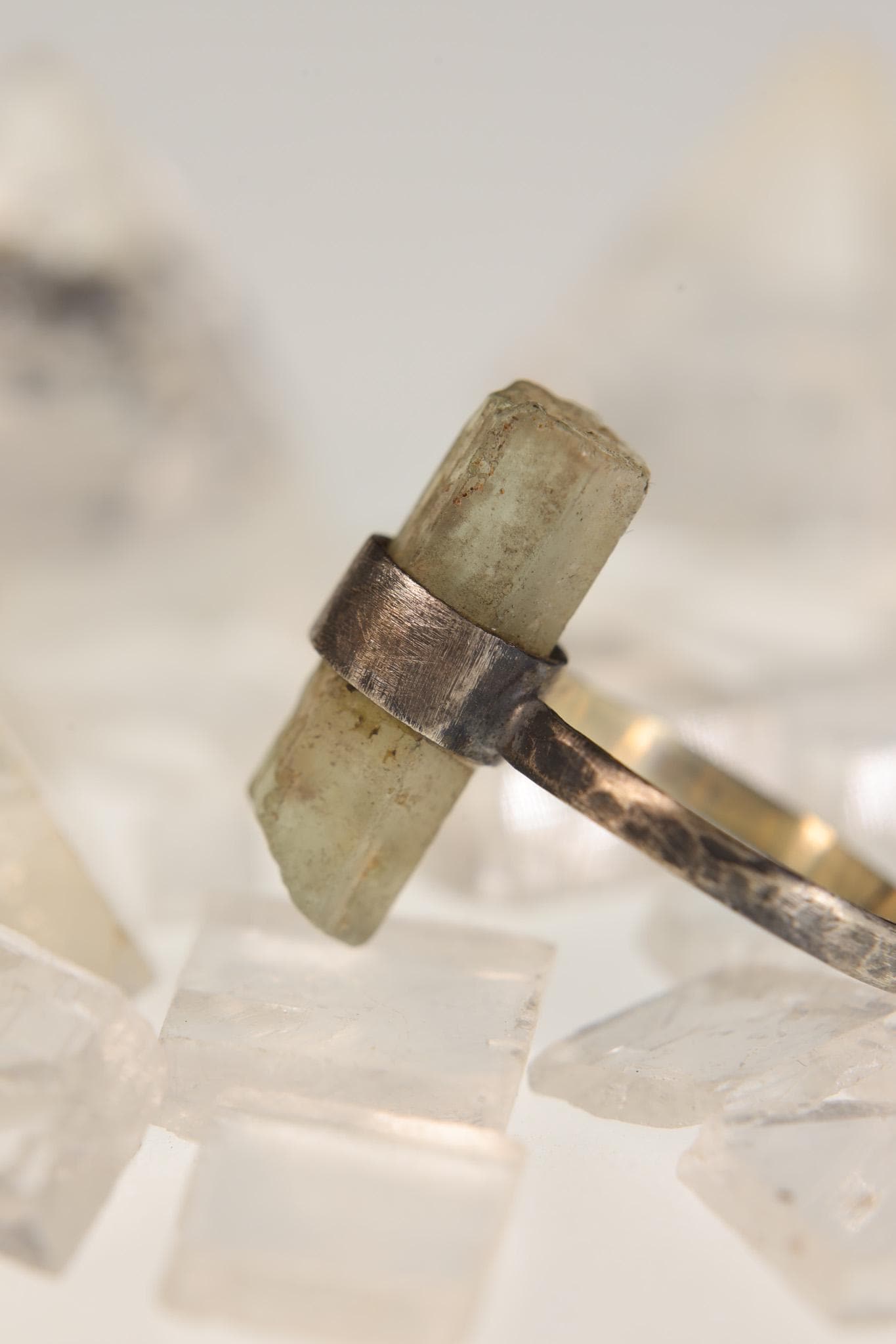 Raw Aquamarine Torrington Crystal Ring, Handmade Australian Gemstone Jewelry, Oxidized Textured 925 Silver Band, Minimalist Boho Ring