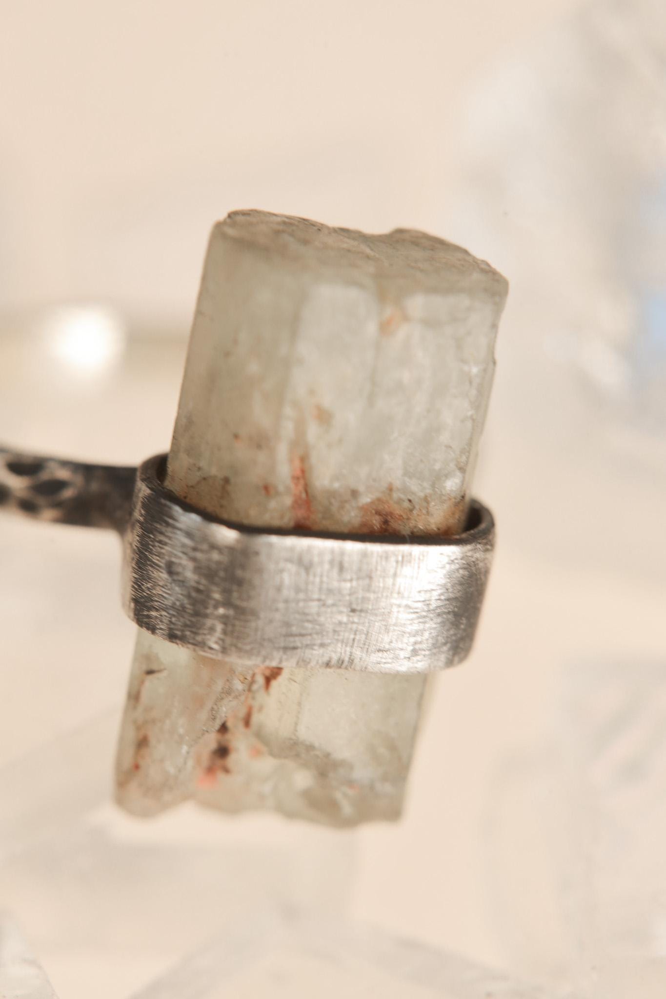 Raw Aquamarine Torrington Crystal Ring, Handmade Australian Gemstone Jewelry, Oxidized Textured 925 Silver Band, Minimalist Boho Ring