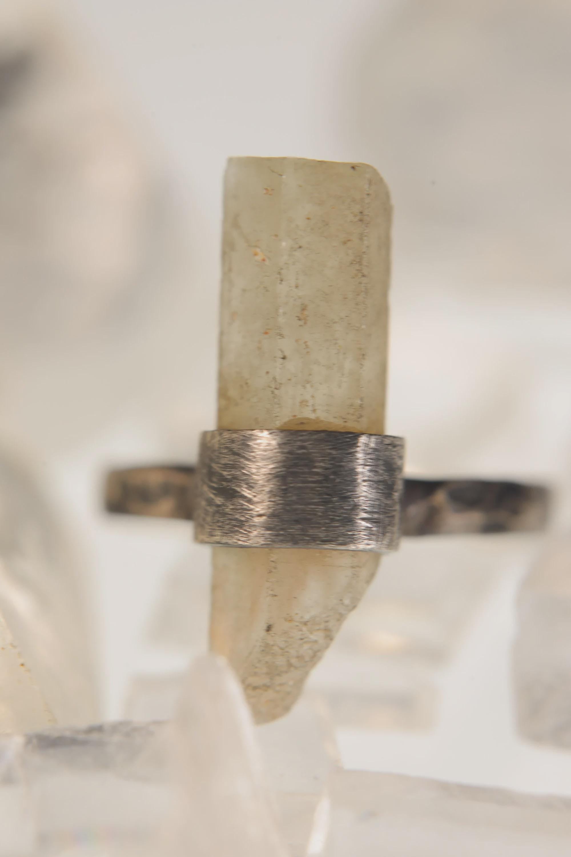 Raw Aquamarine Torrington Crystal Ring, Handmade Australian Gemstone Jewelry, Oxidized Textured 925 Silver Band, Minimalist Boho Ring