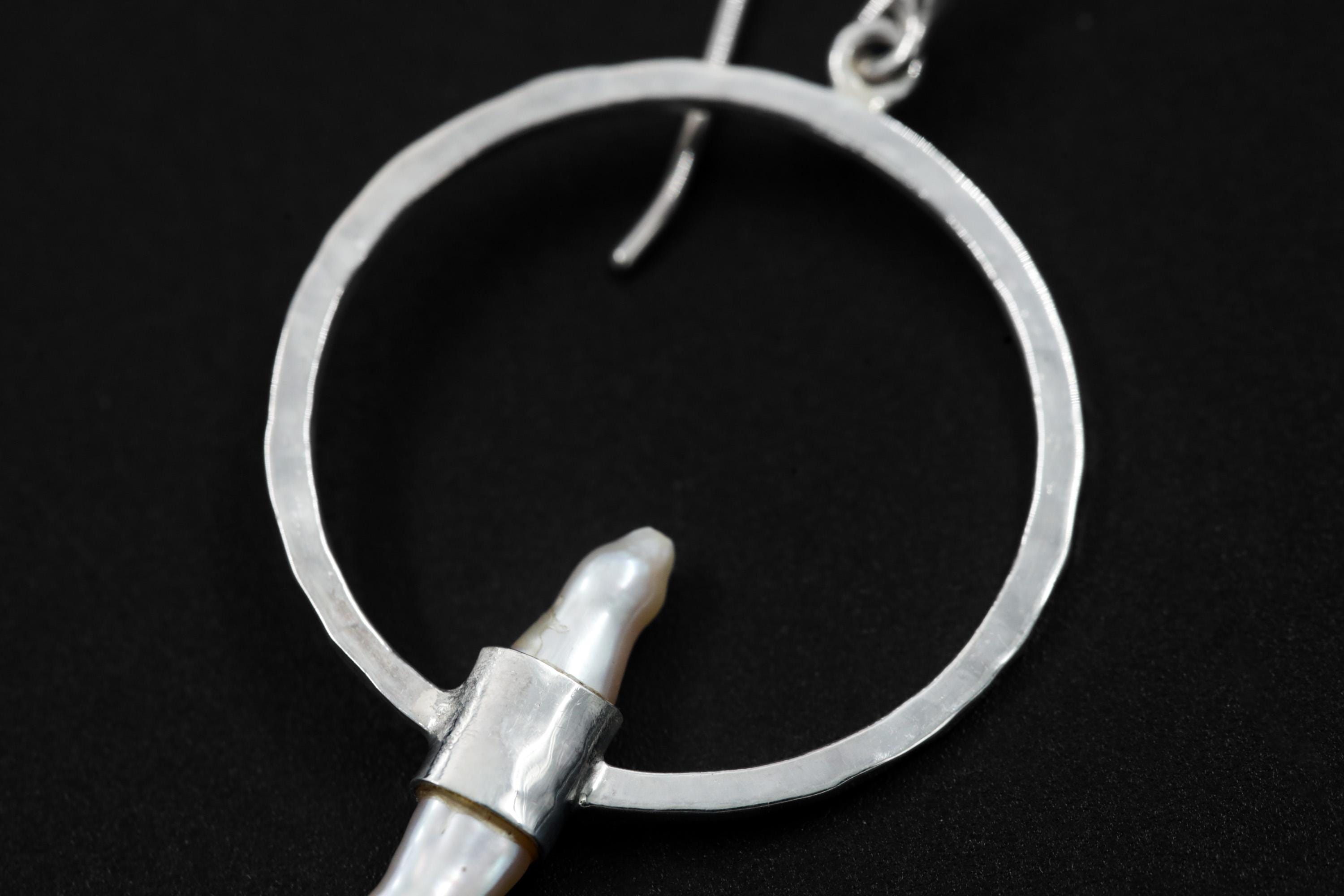 Baroque Pearl Sterling Silver Hoop Earrings, Hammered Texture