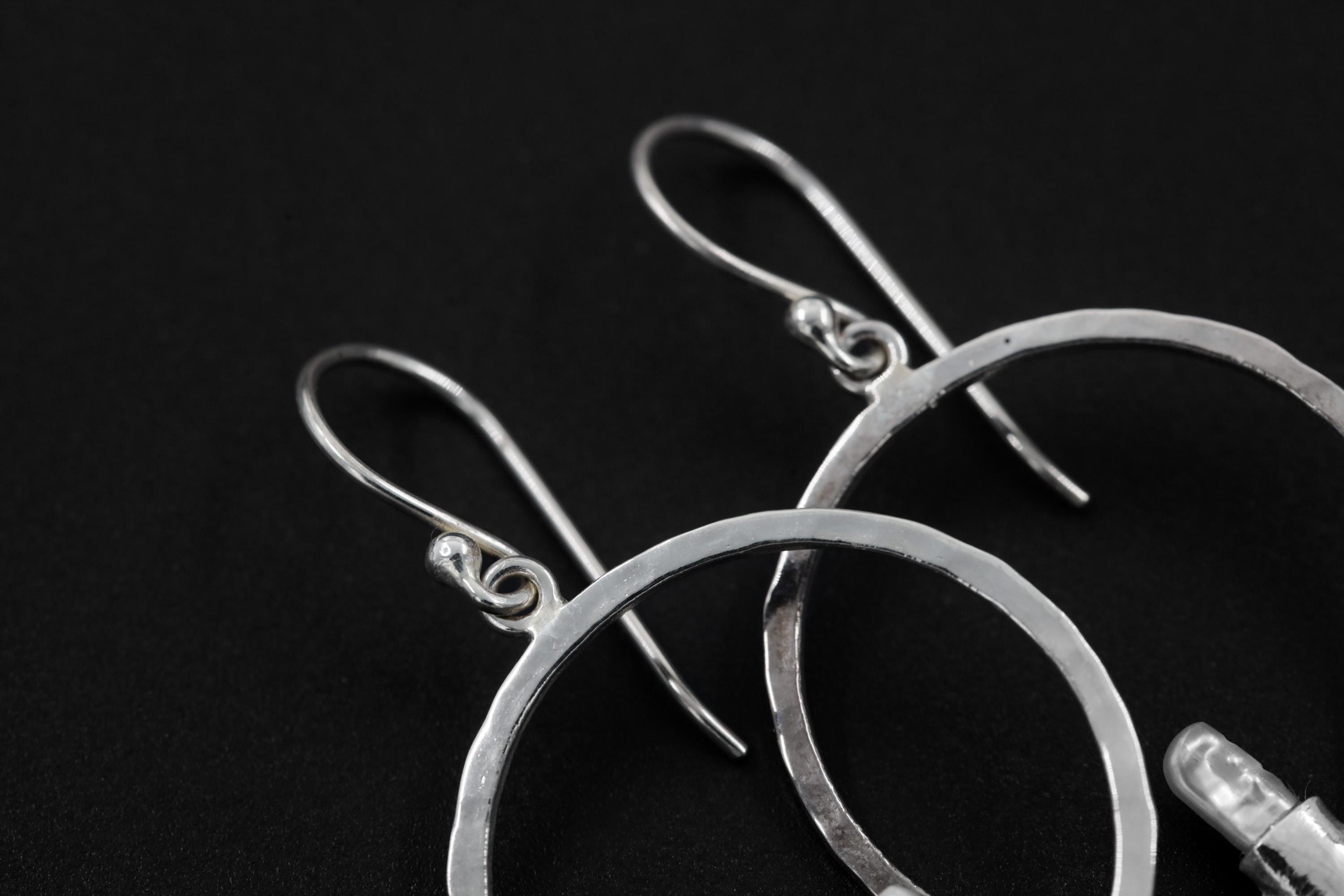 Baroque Pearl Hoop Earrings 925 Sterling Silver Hammered Circle Portal Dangle Heart Crown Chakra Jewelry Gift