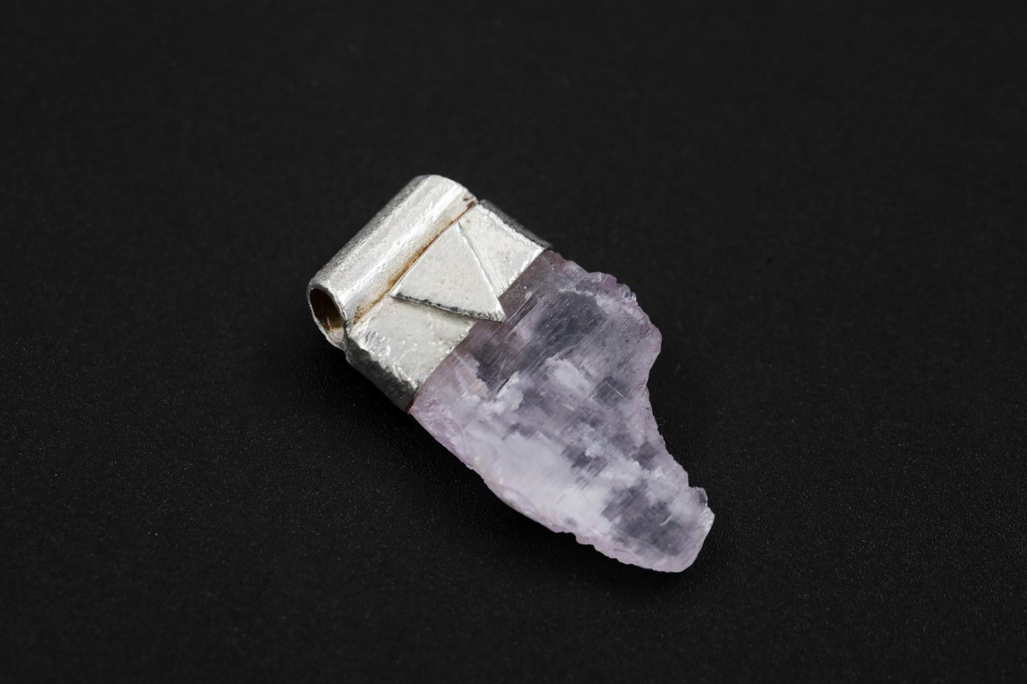 Light Pink Kunzite/Spodumene Specimen Stack Pendant, Organic Textured Sterling Silver, Heart Chakra, Taurus Zodiac, Emotional Healing -NO/03