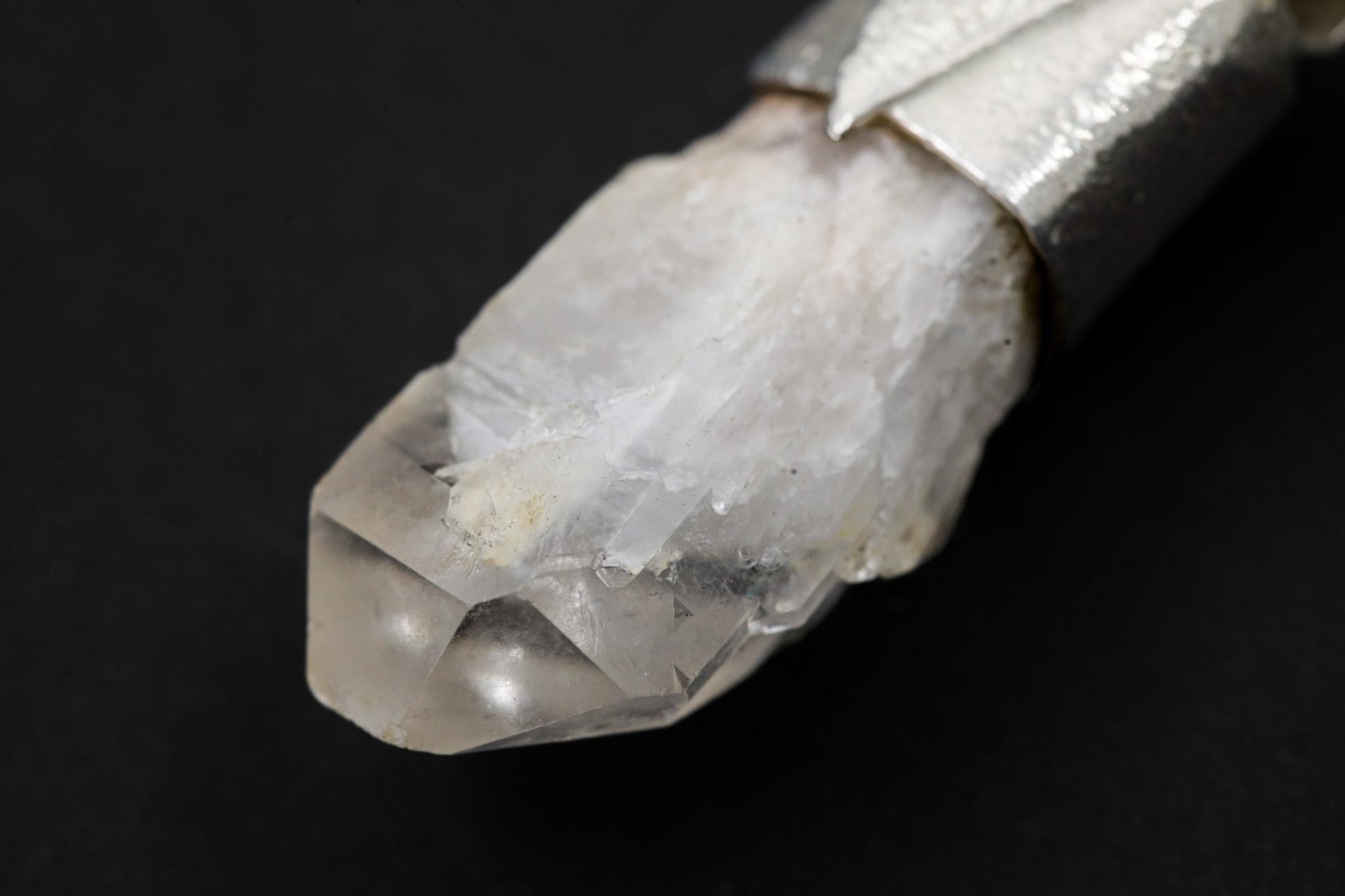Australian Drusy White Phantom Quartz Point Stack Pendant, Organic Textured 925 Sterling Silver, Crown Chakra, Capricorn Zodiac, Unique Gift