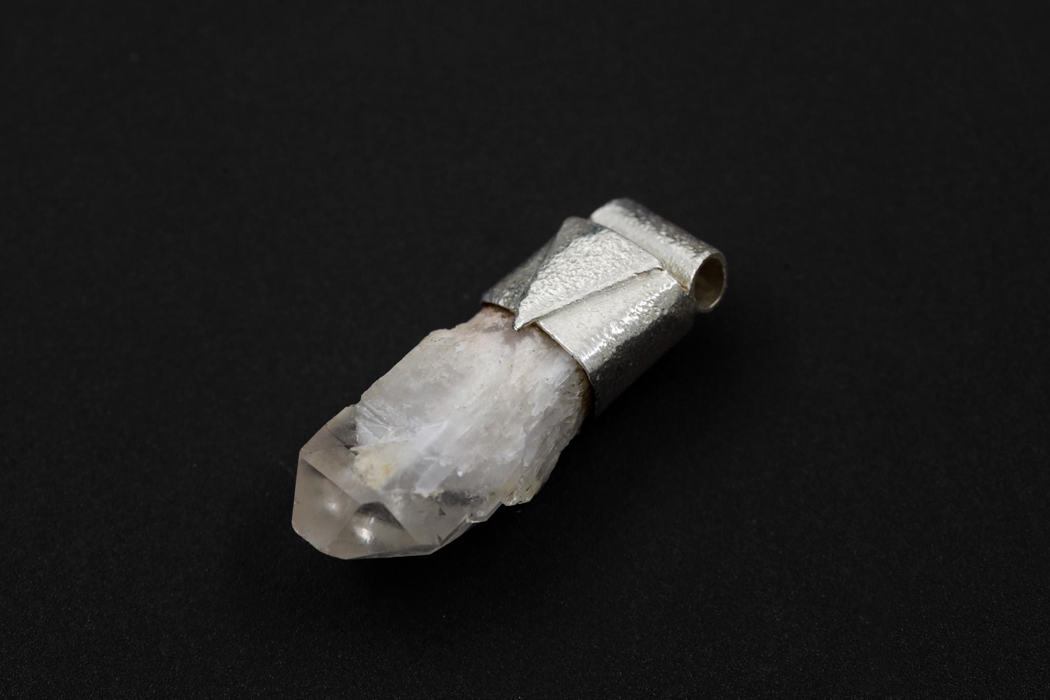 Australian Drusy White Phantom Quartz Point Stack Pendant, Organic Textured 925 Sterling Silver, Crown Chakra, Capricorn Zodiac, Unique Gift