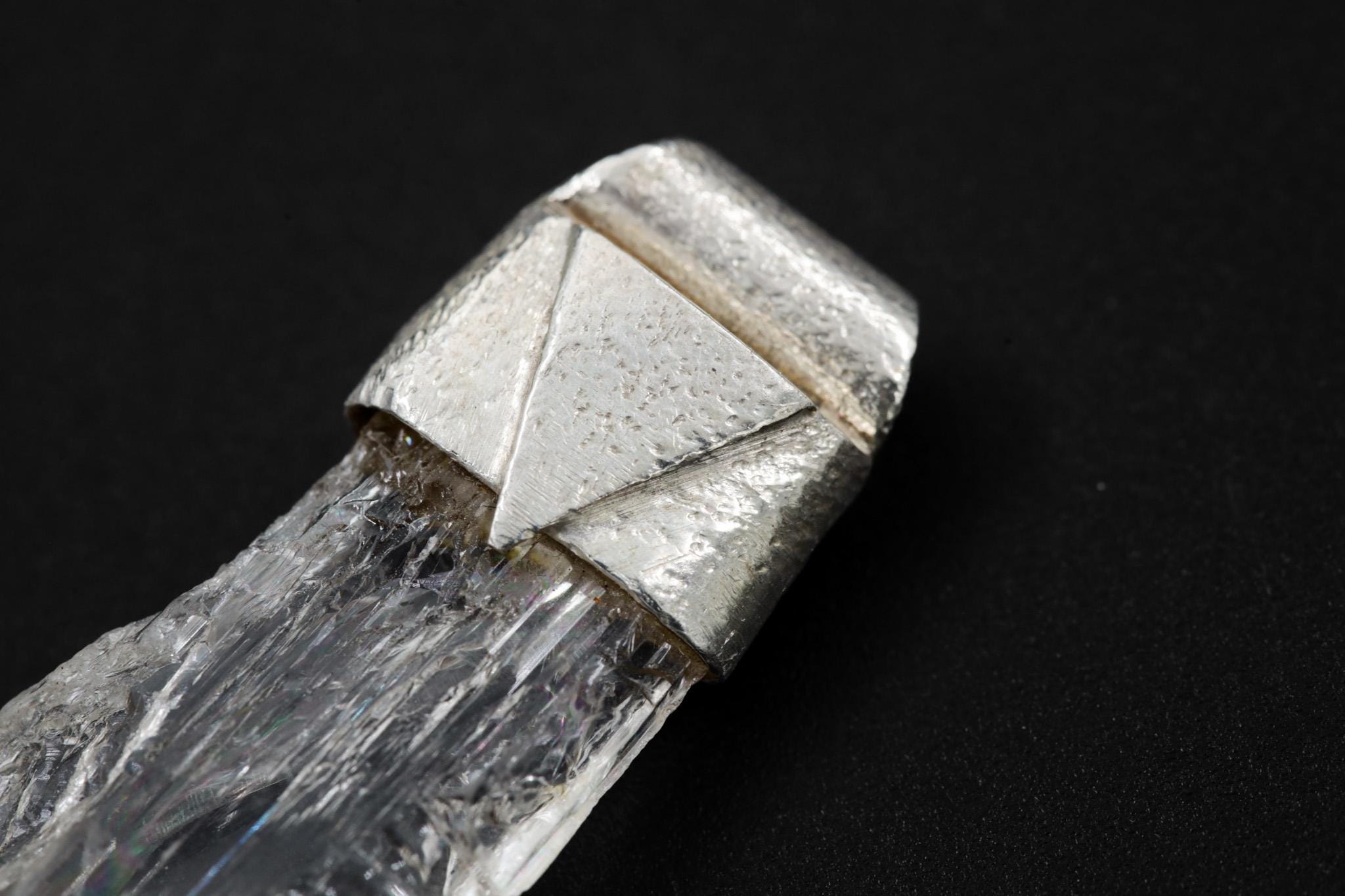 Naturally Clear Spodumene Slice - Stack Pendant - Organic Textured 925 Sterling Silver - Crystal Necklace