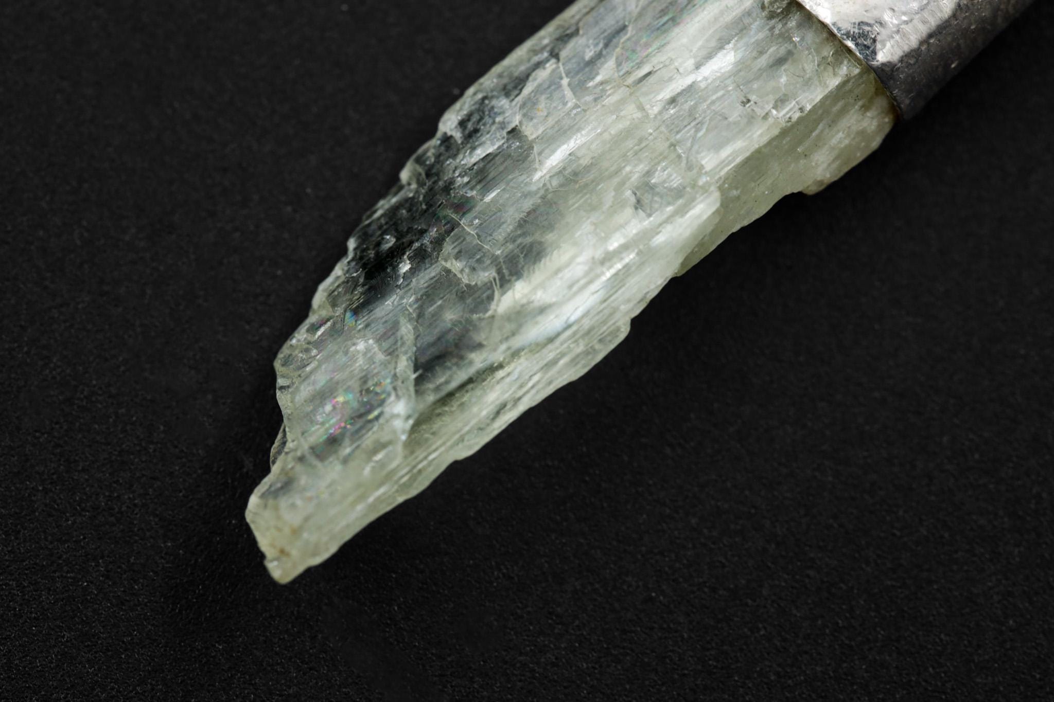 Light Green Hiddenite/Spodumene Stack Pendant, Organic Textured Sterling Silver, Heart Chakra, Libra,Emotional Healing and Love, Unique Gift