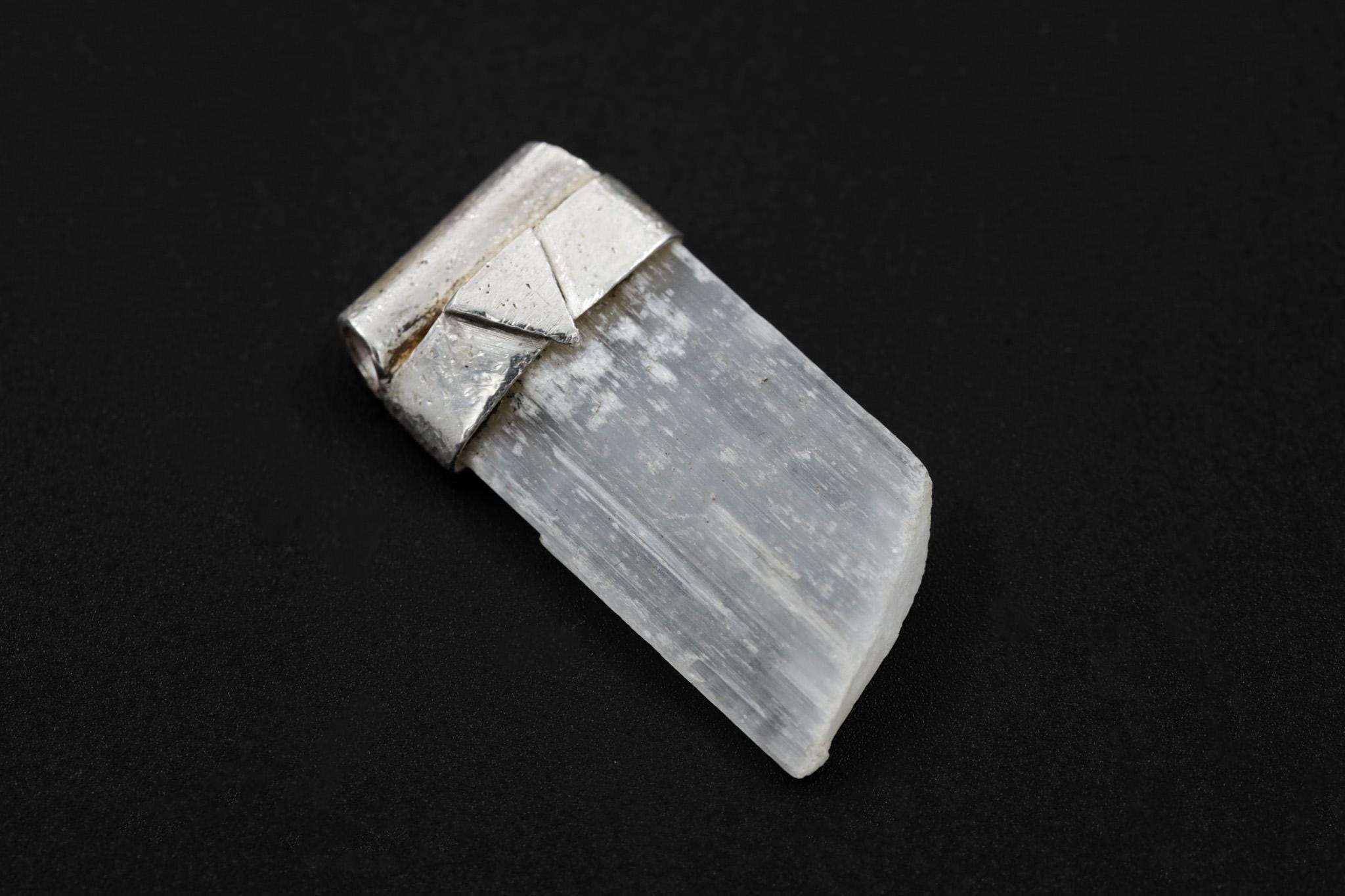 Selenite Slice Pendant: Textured Sterling Silver, Crown Chakra