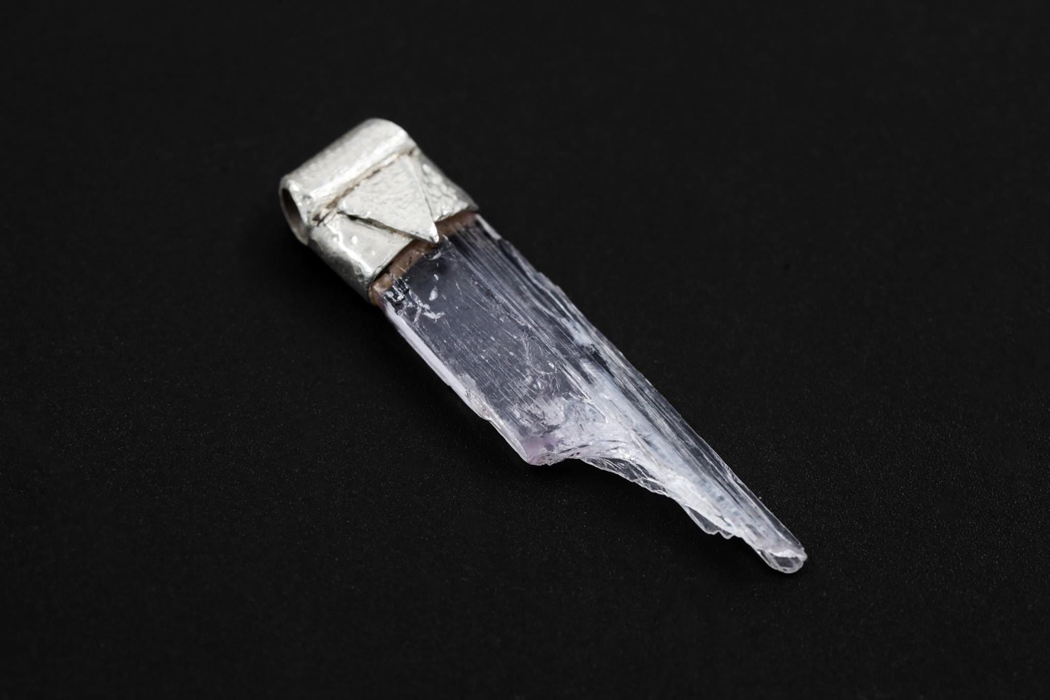 Very Clear Light Pink Kunzite/Spodumene Specimen Stack Pendant, Organic Textured 925 Sterling Silver, Heart Chakra, Libra Zodiac, Love, Gift