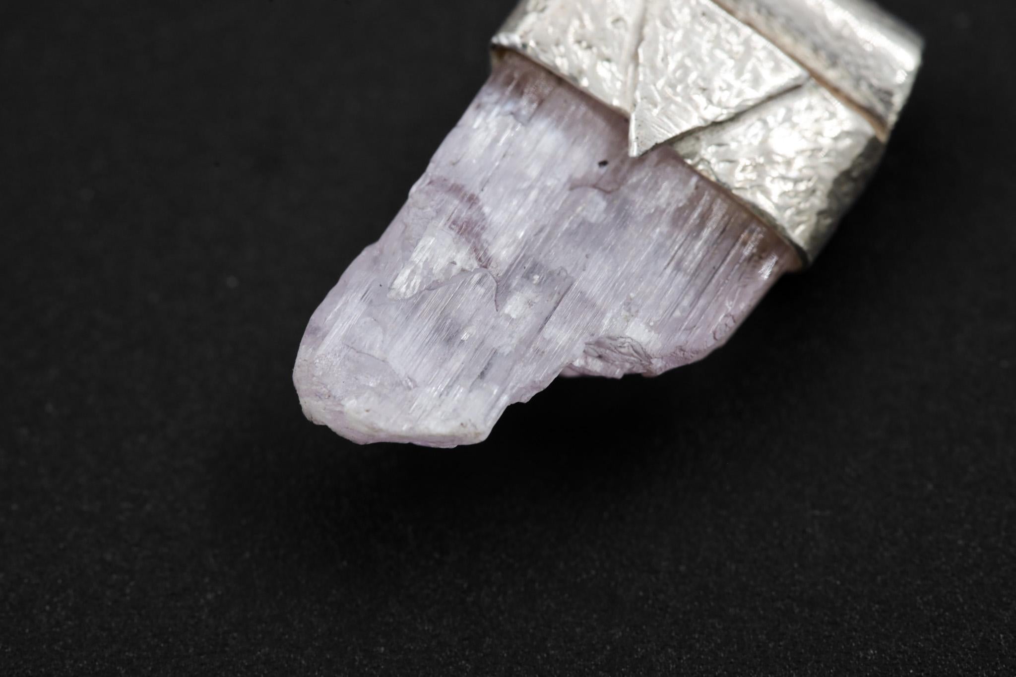 Light Pink Kunzite/Spodumene Specimen Stack Pendant, Organic Textured 925 Sterling Silver, Heart Chakra, Taurus Zodiac, Inner Peace - No/01