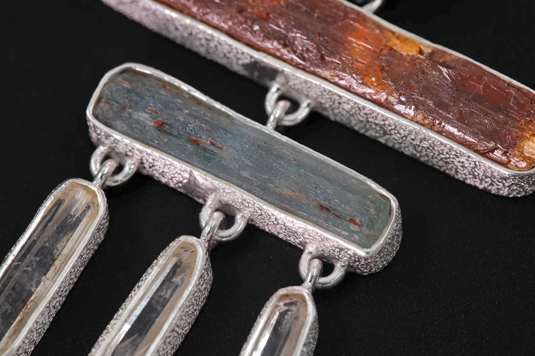 Raw Red Kyanite Aquamarine Pendant: Sterling Silver Healing Necklace