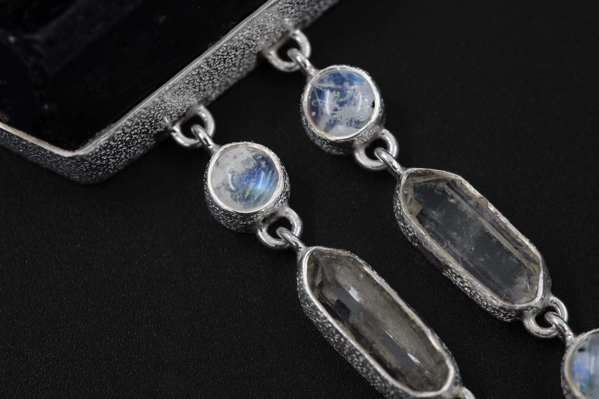 Dravite Tourmaline, Moonstone, Quartz & Rubellite Pendant, 925 Silver Organic Texture, Chakra Healing Crystal Jewelry, Boho Gift