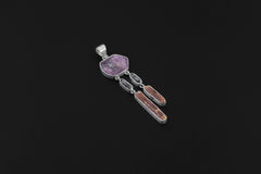 Dream Catcher Dangle Raw Gem Ruby, Petroleum Smoky Quartz & Rare Red Gem Kyanite Pendant, 925 Silver, Organic Texture, Crystal talisman Gift