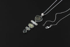 Green Tourmaline Slices, Raw Australian Aquamarine Sticks, Textured 925 Sterling Silver Pendant, Raw Crystal Jewelry, Healing Stone Gift