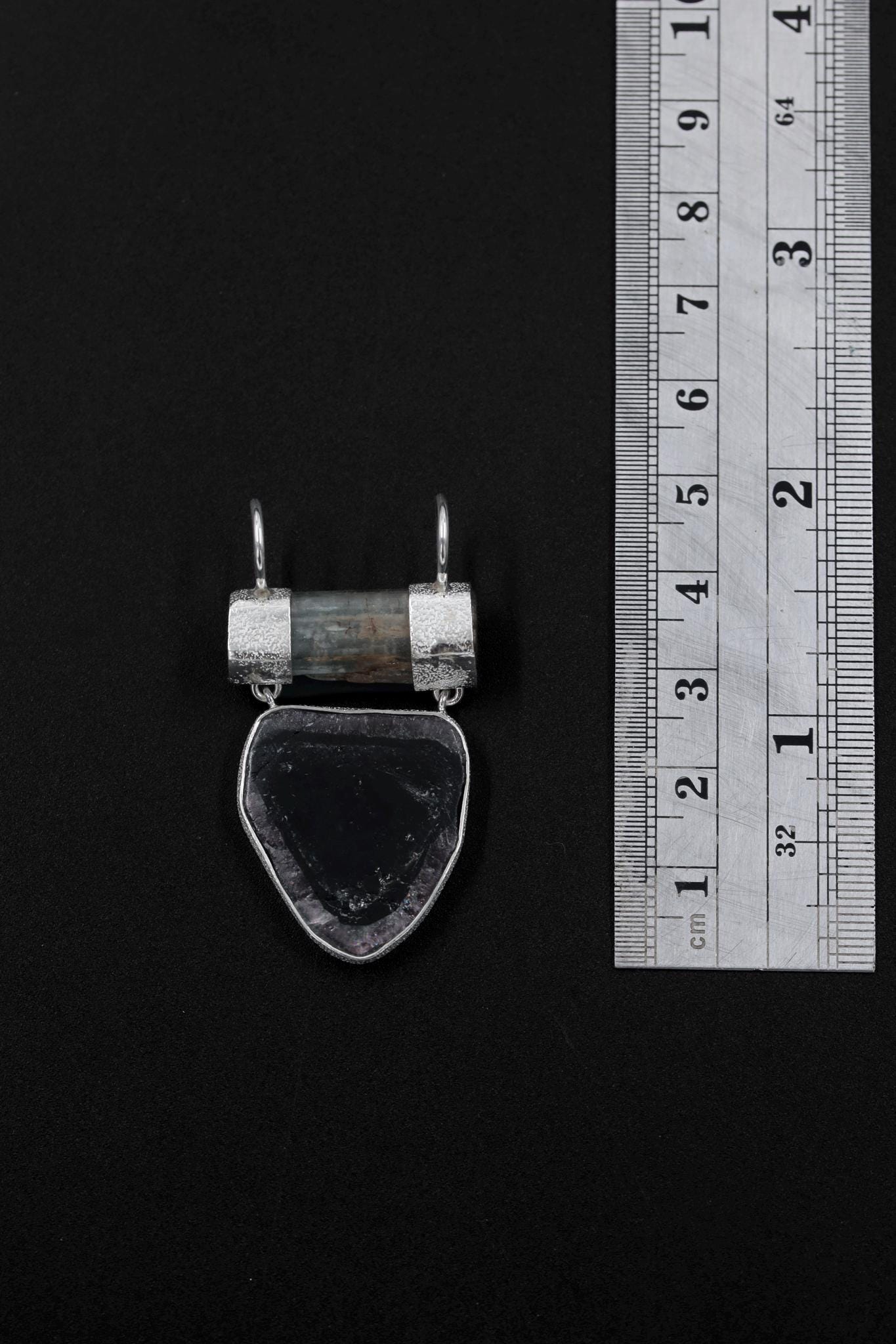 Aquamarine Watermelon Tourmaline Pendant, 925 Silver, Raw Crystal Jewelry, Shield Pendant, Double Bail, High Shine, Boho Gemstone Gift