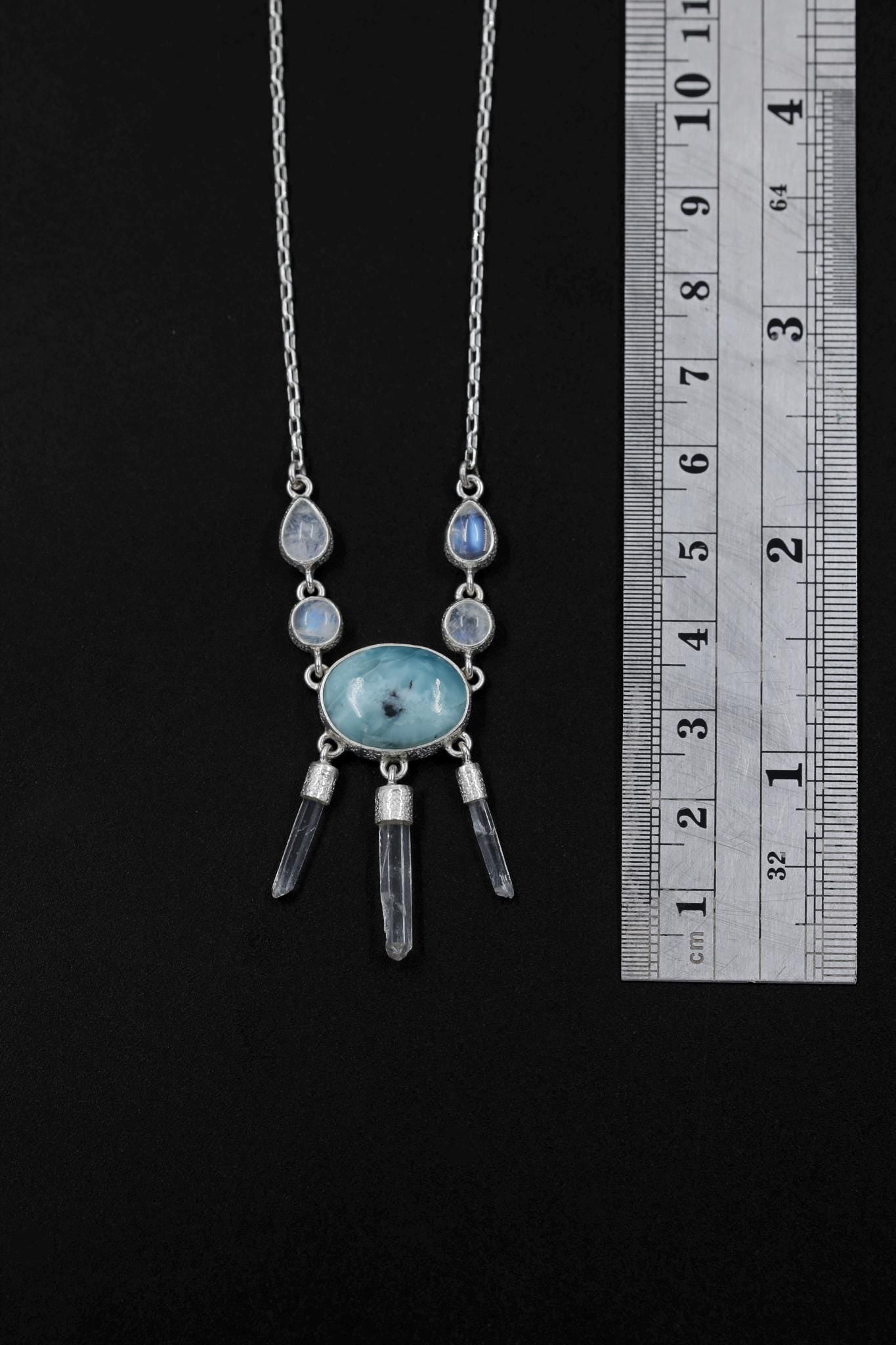 Green Tourmaline Slice, Gem Blue apatite, Aquamarine wand Necklace, 925 Silver with Box Chain, High Polish, Organic Texture, Gift for Her