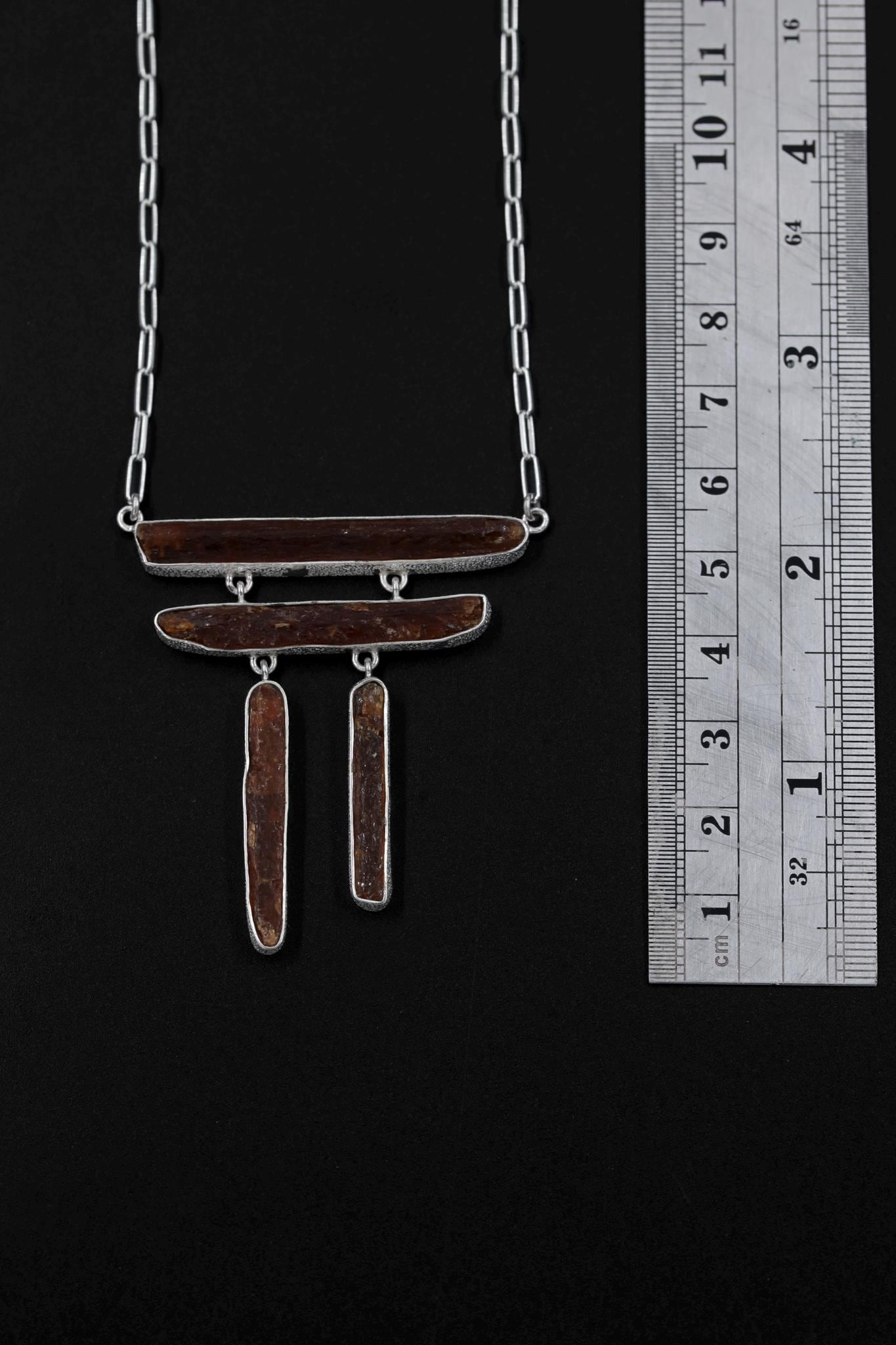 Red Gem Kyanite Sticks With Mica 925 Silver, Boho Raw Crystal Jewelry, Organic Textured Finish, Powerful Stone Pendant, Unique Gift