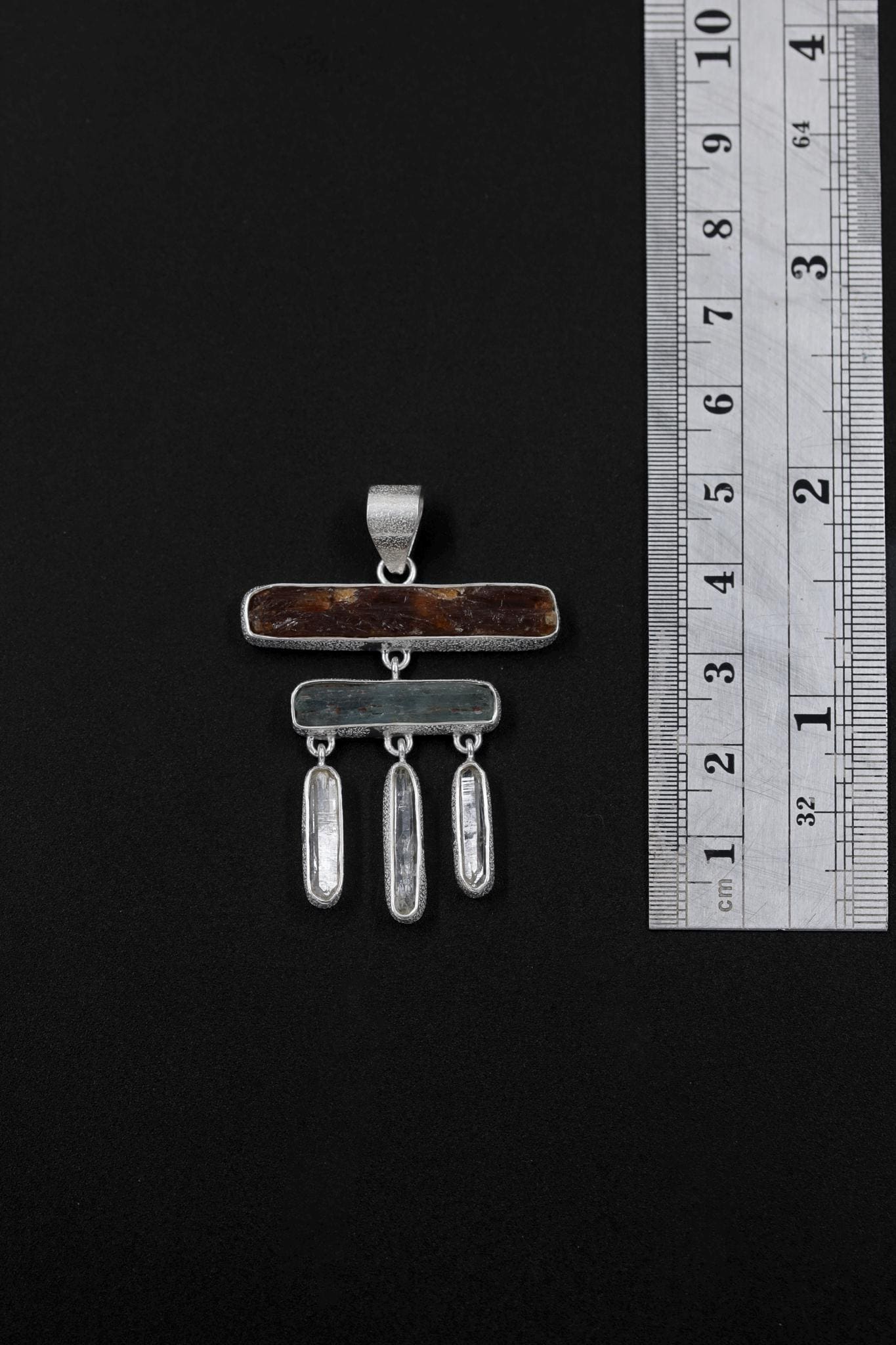 Raw Red Kyanite Aquamarine Pendant: Sterling Silver Healing Necklace