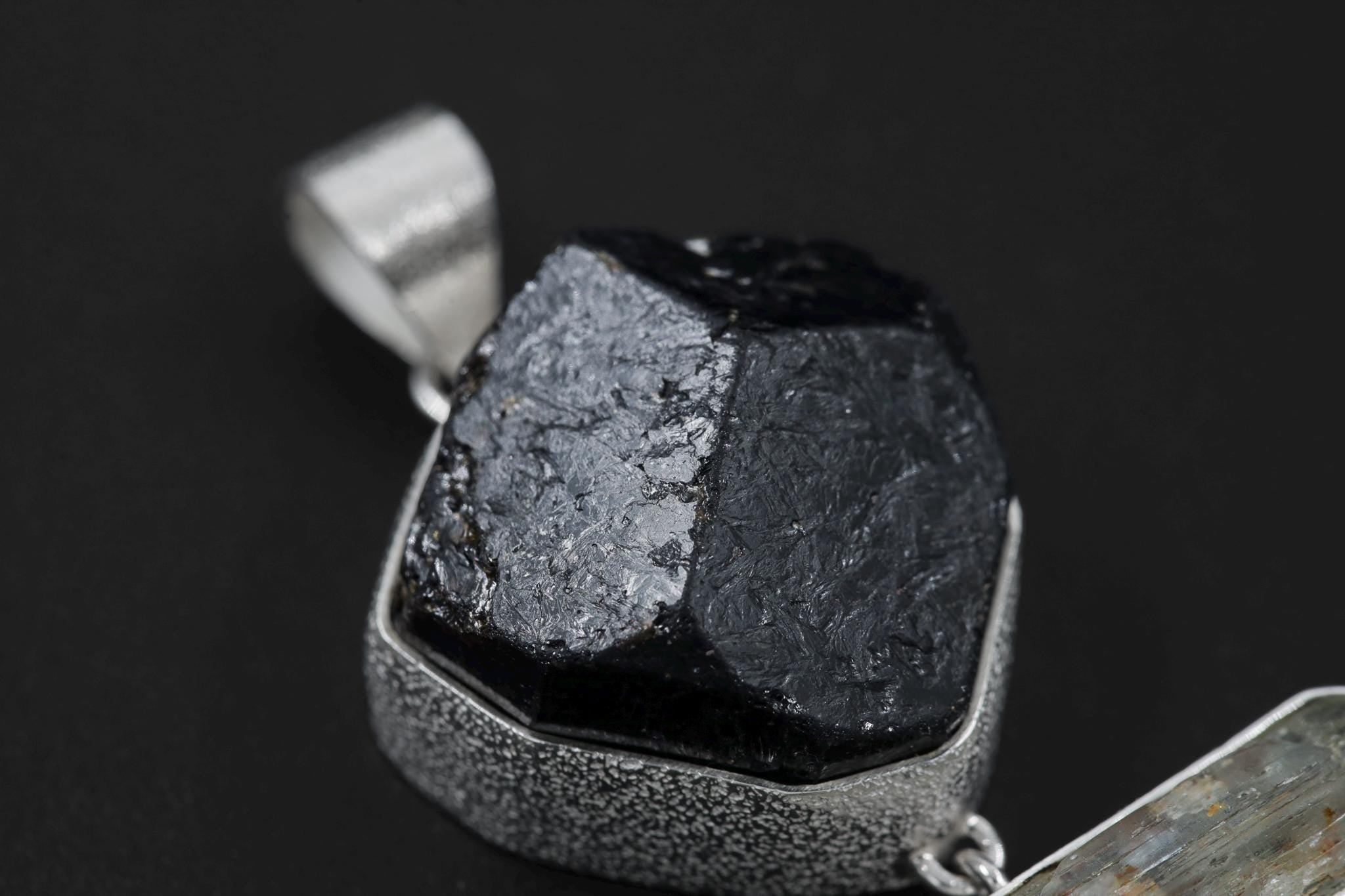 Raw Crystal Talisman Gift Dravite Tourmaline, Raw Aquamarine, blue Moonstone, Arizona Turquoise Pendant, Organic Texture 925 Silver