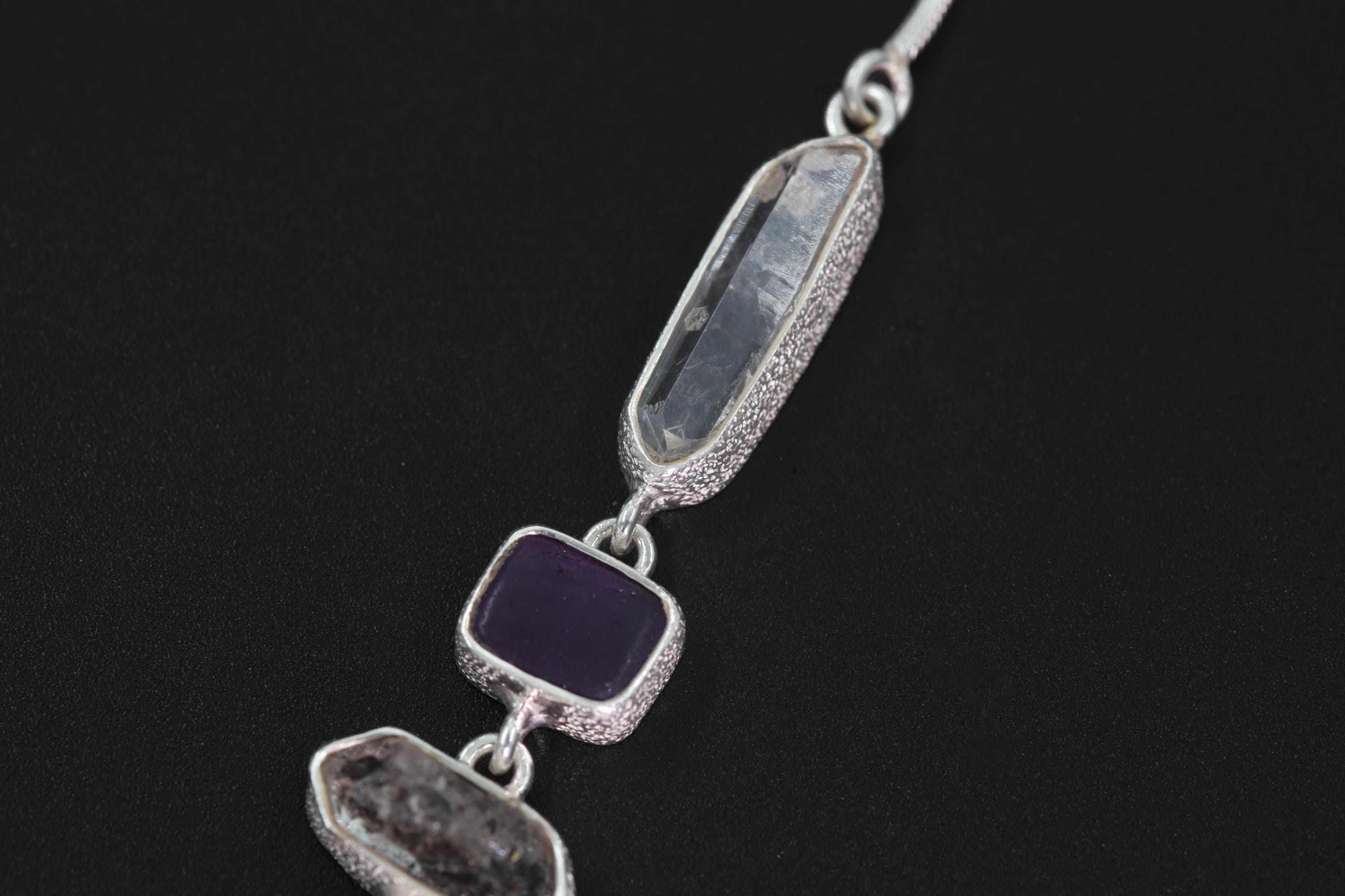 Raw Tourmaline Ruby Quartz Necklace, 925 Silver Box Chain, Green Gem Slice, DT Petroleum Crystal, Chakra Healing Pendant Gift