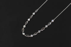Petroleum Smoky Quartz Moonstone Necklace, 925 Silver, Raw Crystal Collar, High Shine Rolo Chain, Crown Chakra, Mystic Boho Jewelry