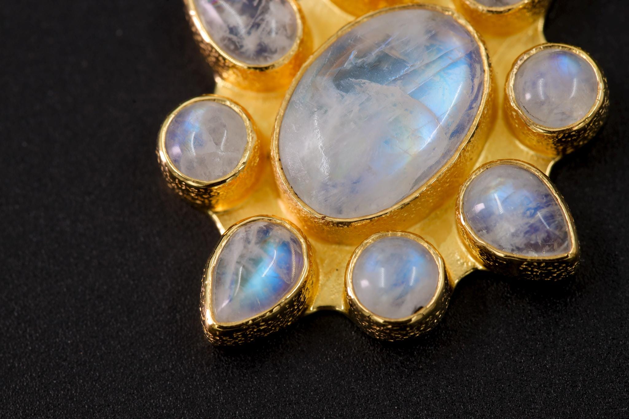Blue Moonstone Flower Pendant 925 Silver 18k Gold Plated Lunar Bloom Necklace Crown Third Eye Chakra Gift