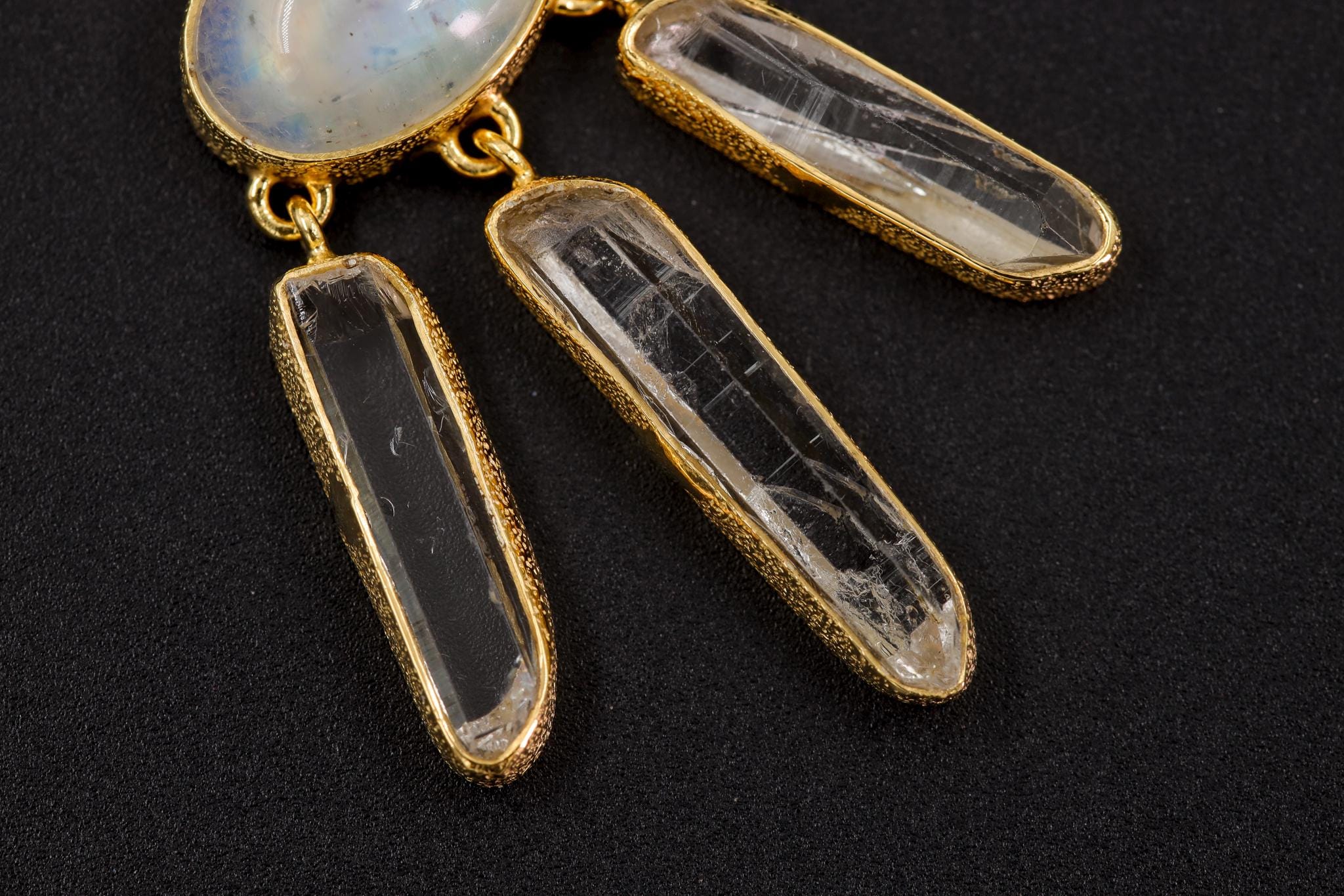 Aquamarine Blue Moonstone Quartz Pendant, 925 Silver 18K Gold Plated, Raw Crystal Dangle Necklace, Crown Chakra, Dream Catcher Jewelry