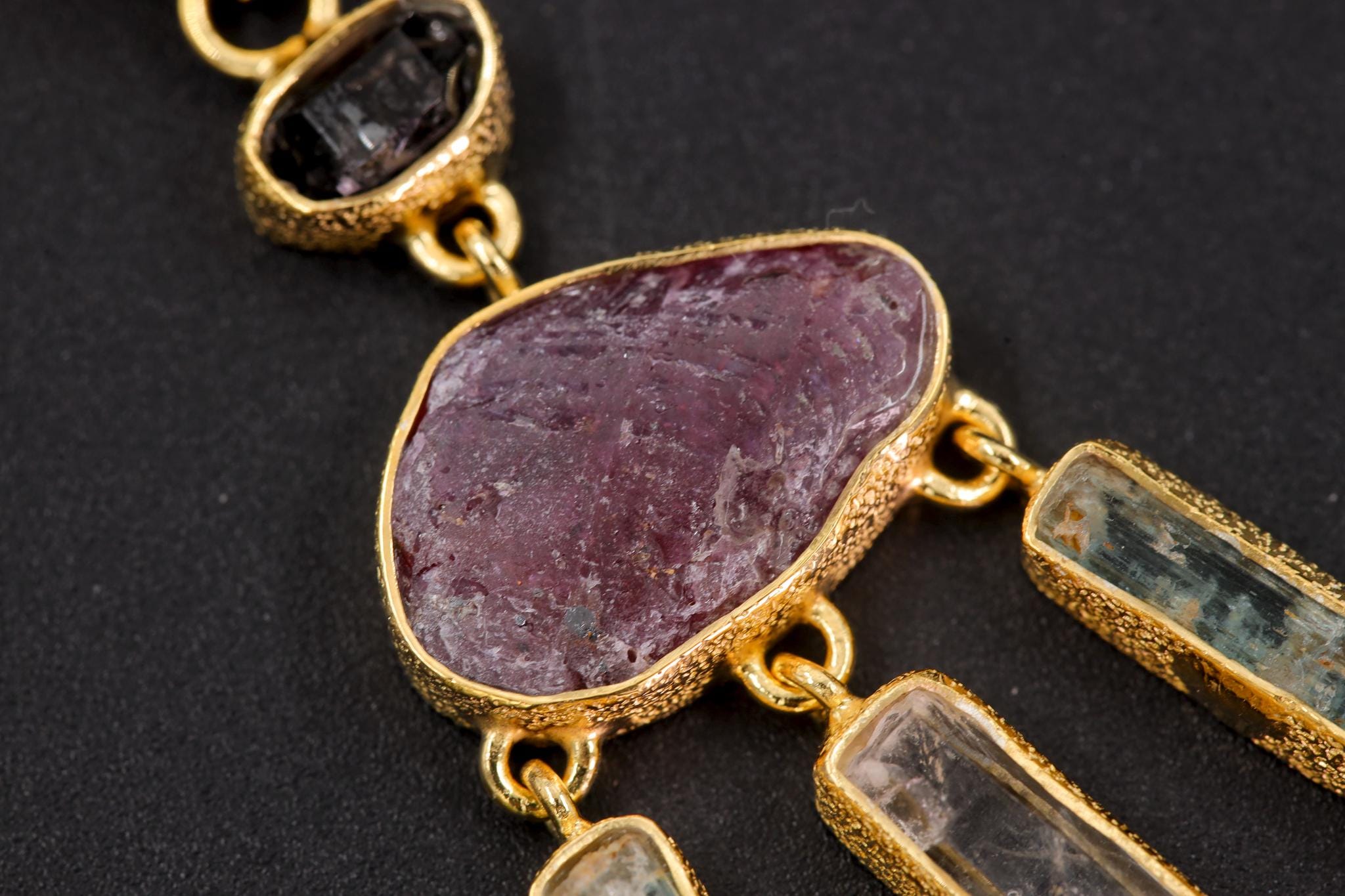 Ruby Aquamarine Petroleum Quartz Dreamcatcher Pendant, 18k Gold Over Sterling Silver
