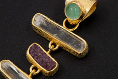 Aquamarine Ruby Petroleum Quartz Pendant, 925 Silver 18k Gold Plated, DT Raw Crystals, Chakra Talisman Jewelry, Gift for Her