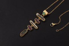 Aquamarine Ruby Petroleum Quartz Pendant, 925 Silver 18k Gold Plated, DT Raw Crystals, Chakra Talisman Jewelry, Gift for Her