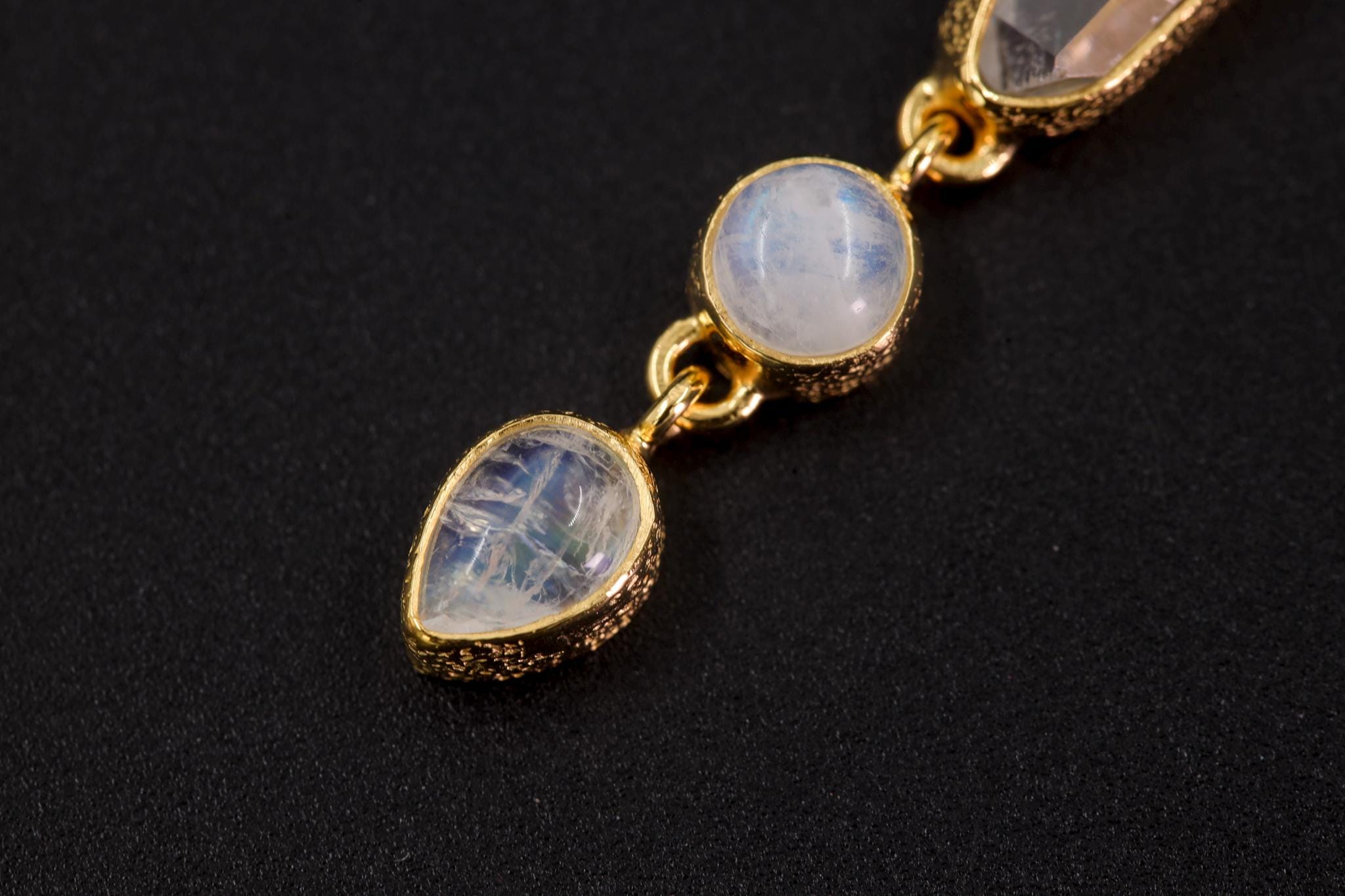Moonstone, Sleeping Beauty Turquoise, Raw Quartz Pendant, 18K Gold Plated 925 Silver, Chakra Necklace, Unique Blue Gem Gift, Organic Texture